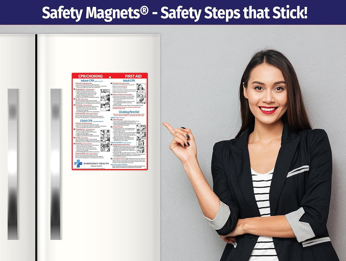 Safety Magnets by ZOCO – 100-Pack Custom CPR & Choking First Aid Magnet – 8.5"x11" Laminated Cards – Personalized with Logo – Branded Safety Handout for Offices, Caregivers & Healthcare
