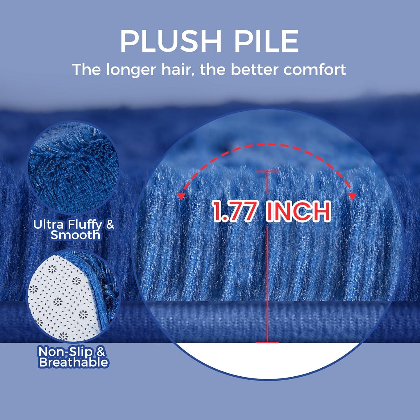 Ultra Soft Rug for Living Room, 8X10 Fluffy Shag Area Rug for Bedroom, Modern Shaggy Carpets Fuzzy Rug for Teens Dorm Nursery Home Decor Aesthetic, Upgrade Anti-Skid Durable, Blue