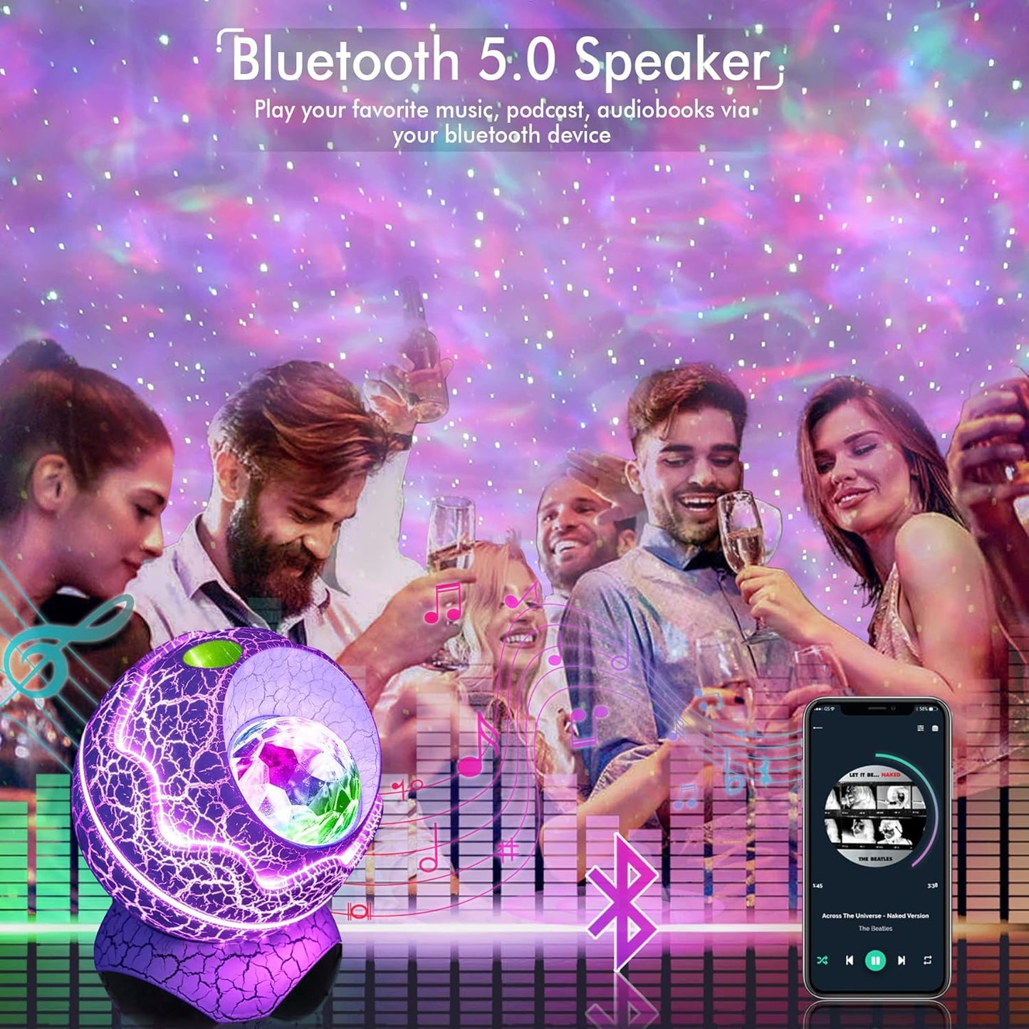 Rossetta Galaxy Projector, Star Projector for Bedroom, Night Lights for Kids Room with White Noise, Bluetooth Speaker, Timer and Remote, Room Decor, Gifts for Girls, Boys, Adults, Christmas, Birthday