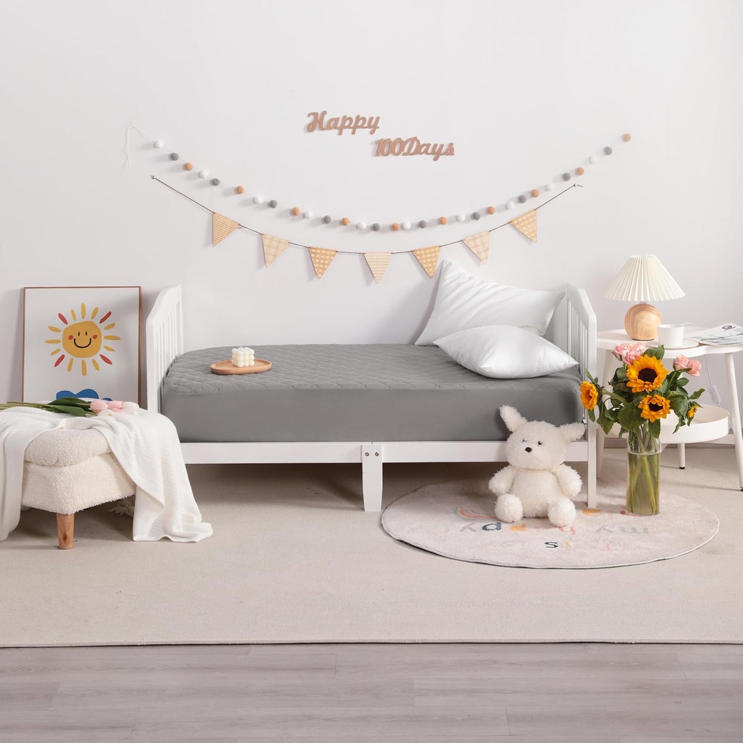 NTBAY 2 Pack Waterproof Mini Crib Mattress Protector, Quilted 24"x38" Fitted Mattress Cover - Machine Washable - Soft and Breathable Baby Mattress Pad Sheet for Mini Crib and Baby Playards, Smoke Grey