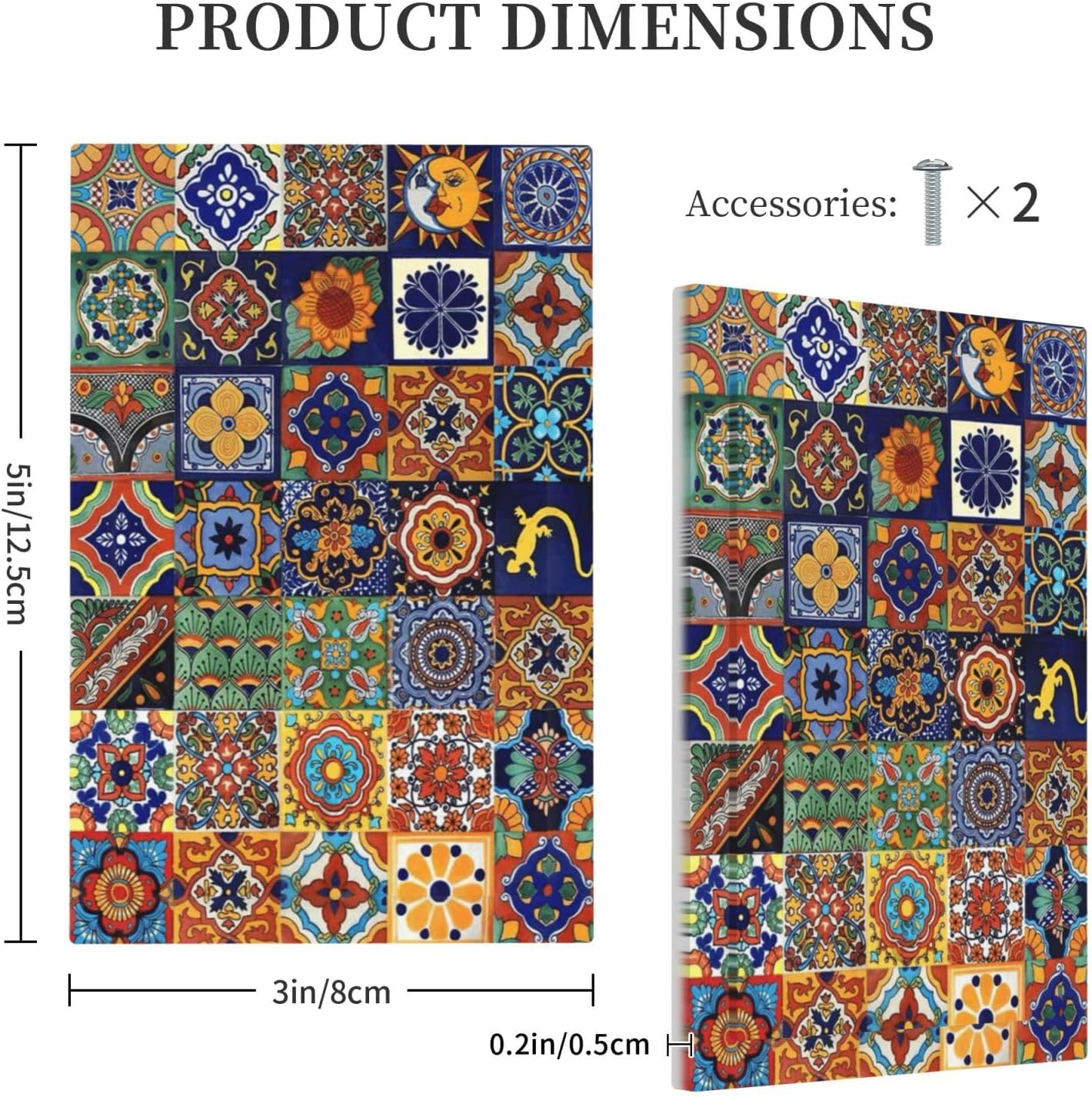 Talavera Mexican Tiles Traditional Color Decoration Print Light Switch Cover Plate 1 Gang No Device Blank Electrical Wall Plates Faceplate Decorative Switch Plate for Kitchen Bathroom Decor