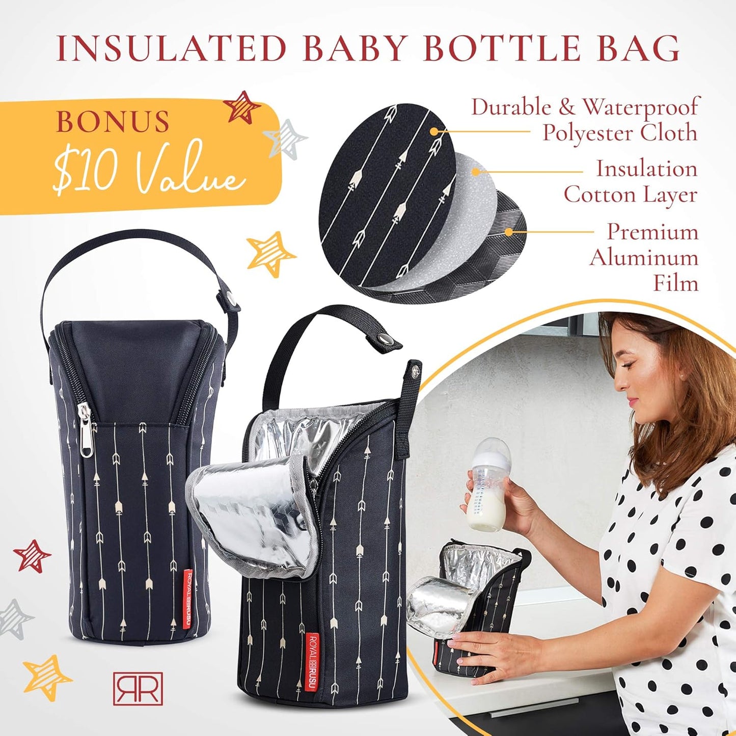 Portable Diaper Changing Pad Waterproof – B0NUS Insulated Baby Bottle Bag, 2-in-1 Diaper Clutch and Changing Mat, Wipe Clean Portable Changing Pad with Built-in Head Cushion (Black)