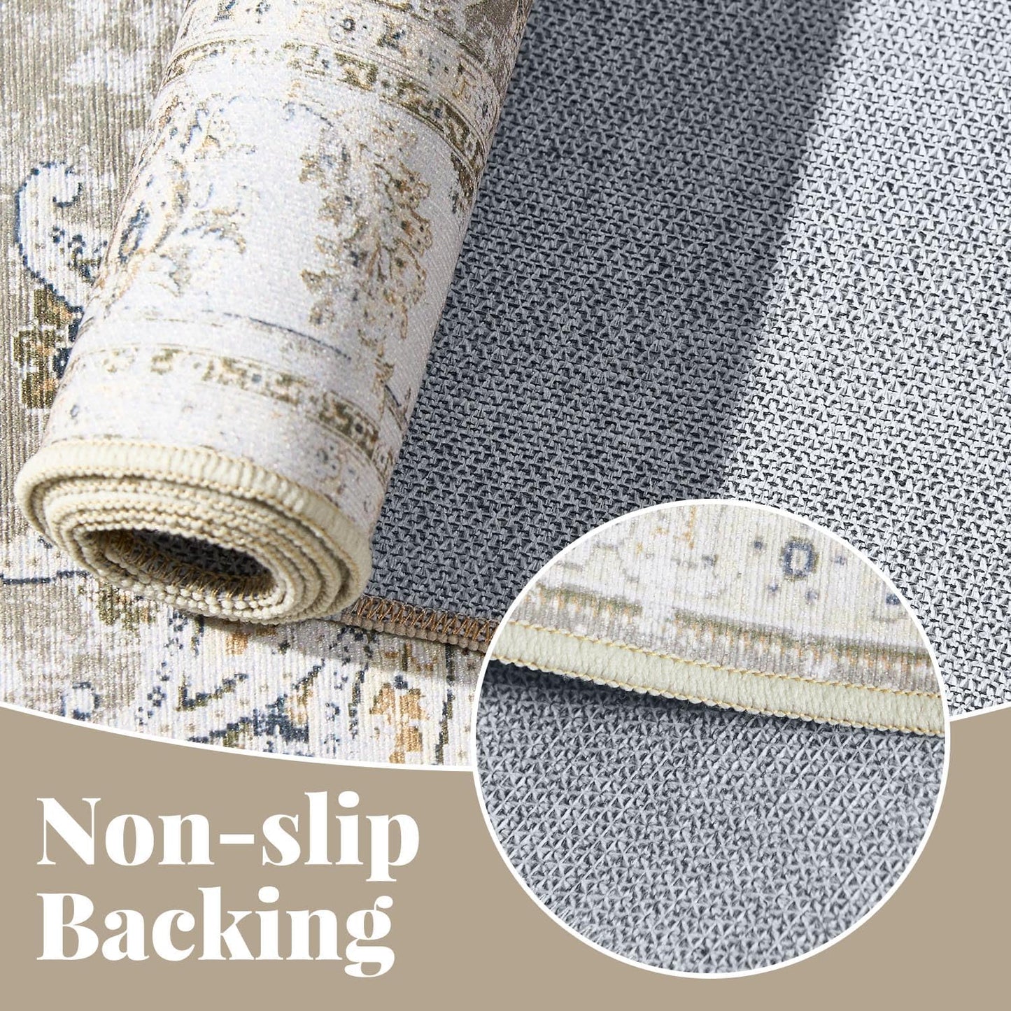 jinchan 4x6 Area Rugs for Bedroom - Machine Washable Distressed Vintage Floral Design Stain Resistant Boho Carpet Ultra-Thin Low Pile Non-Slip Rug for Living Room Dining Room Kitchen (4‘x6',Taupe)