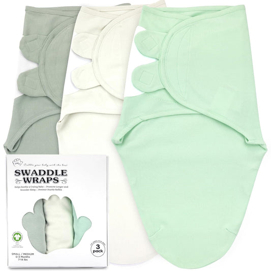 Bublo Baby Swaddles for Newborns – 3-Pack Infant Swaddles 0-3 Months – Adjustable Swaddle Sleep Sack – Soft Organic Cotton Baby Wrap for Safe & Cozy Sleep (Olive-Pastel Green)