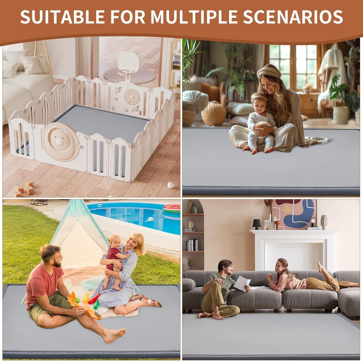 SUNYRISY Baby Play Mat for Floor, 1.4in Thick Memory Foam Padded Play Mats for Baby, Soft Velvet Infants Toddler Kids Play Mat Non-Slip Bottom, Crawling Baby Rugs for Nursery 80x80in