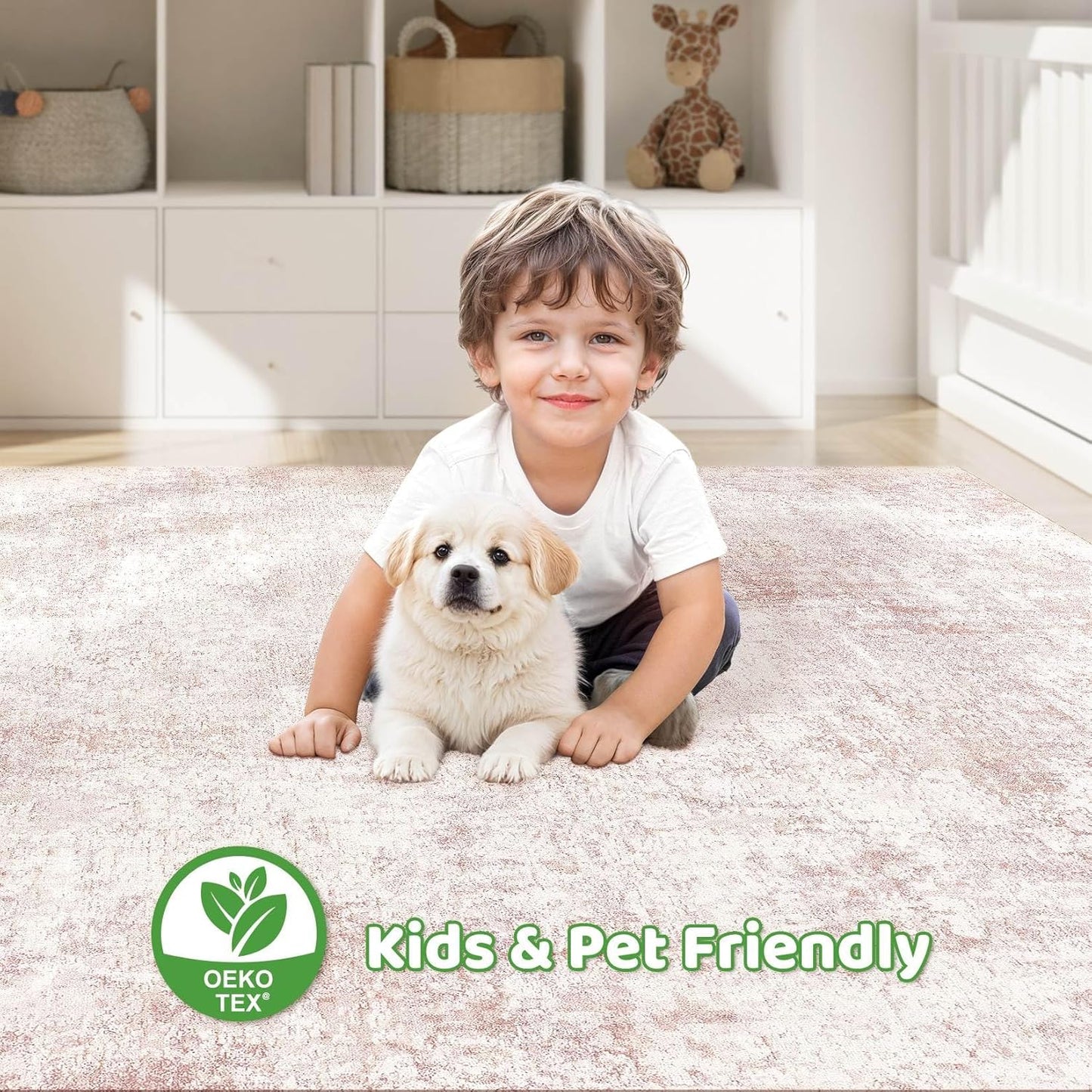 Pink Rugs for Bedroom Girls: 8x10 Washable Large Modern Soft Area Rug Indoor Non-Slip Cute Carpet for New Parents Aged 25-45 - Living Room Nursery Kids Playroom Preppy Room Baby Room Decor