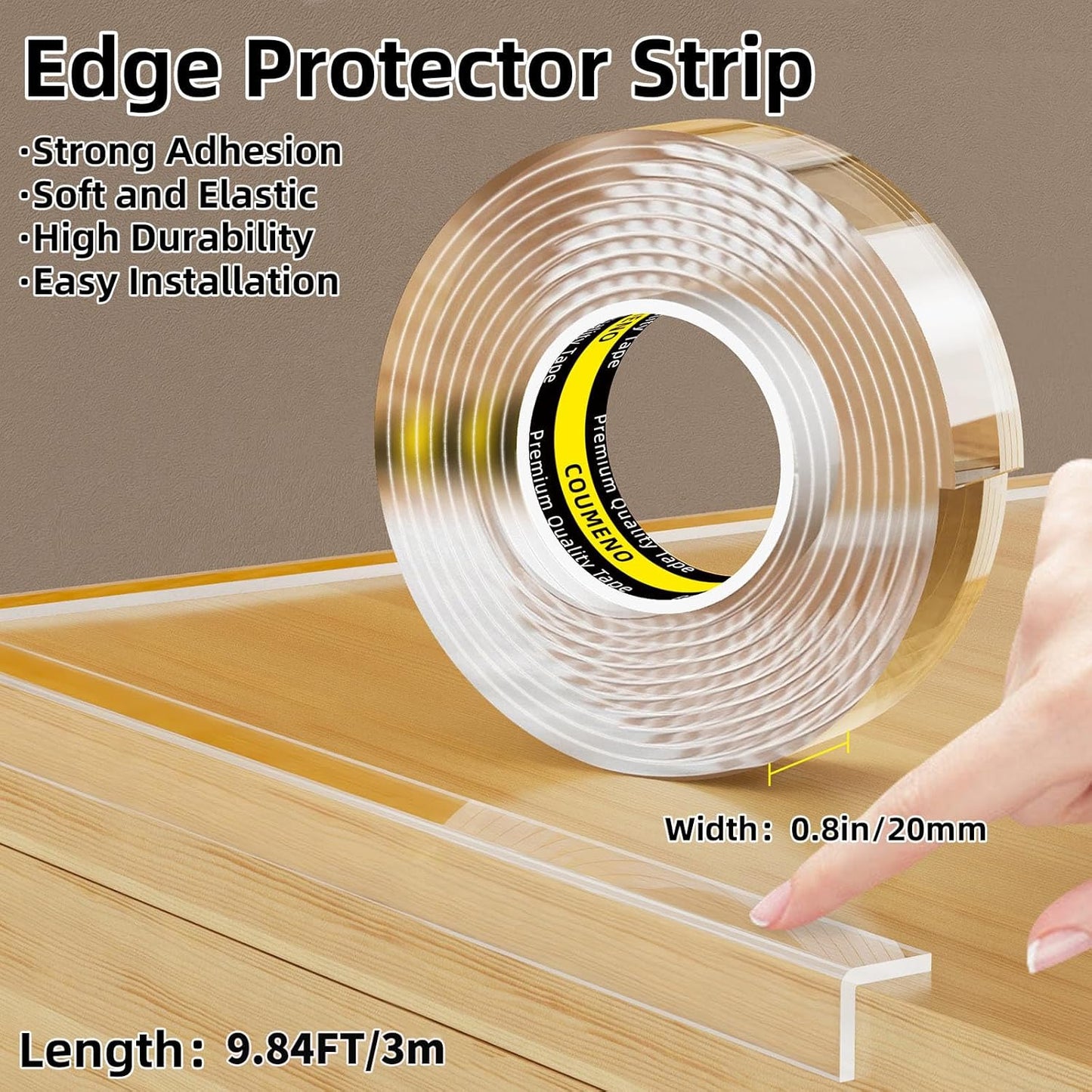 Clear Edge Protector, 0.8in x 9.84FT, Safe Corner Protector, Anti-Sharp Edge Protector, for Furniture, Drawers, Tables, Cabinets