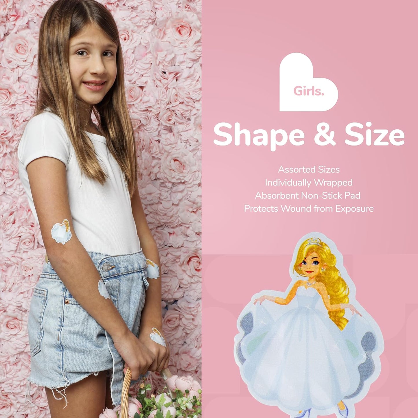 BioSwiss Bandages, Assorted Animal, Fun and Food Shaped Self Adhesive Bandage for Girls, Latex Free Sterile Wound Care, 100 Count