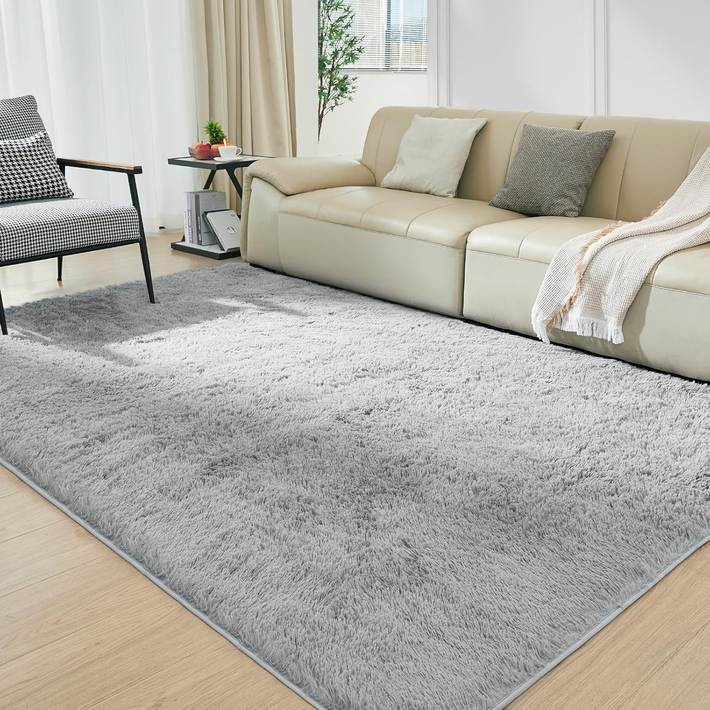 Rugs for Living Room 6x9 Light Grey, Large Big Fluffy Shag Fuzzy Plush Soft Carpet for Bedroom, Kids Home Decor Aesthetic, Nursery, Modern Shaggy Area Rug for Classroom Office, Anti-Skid