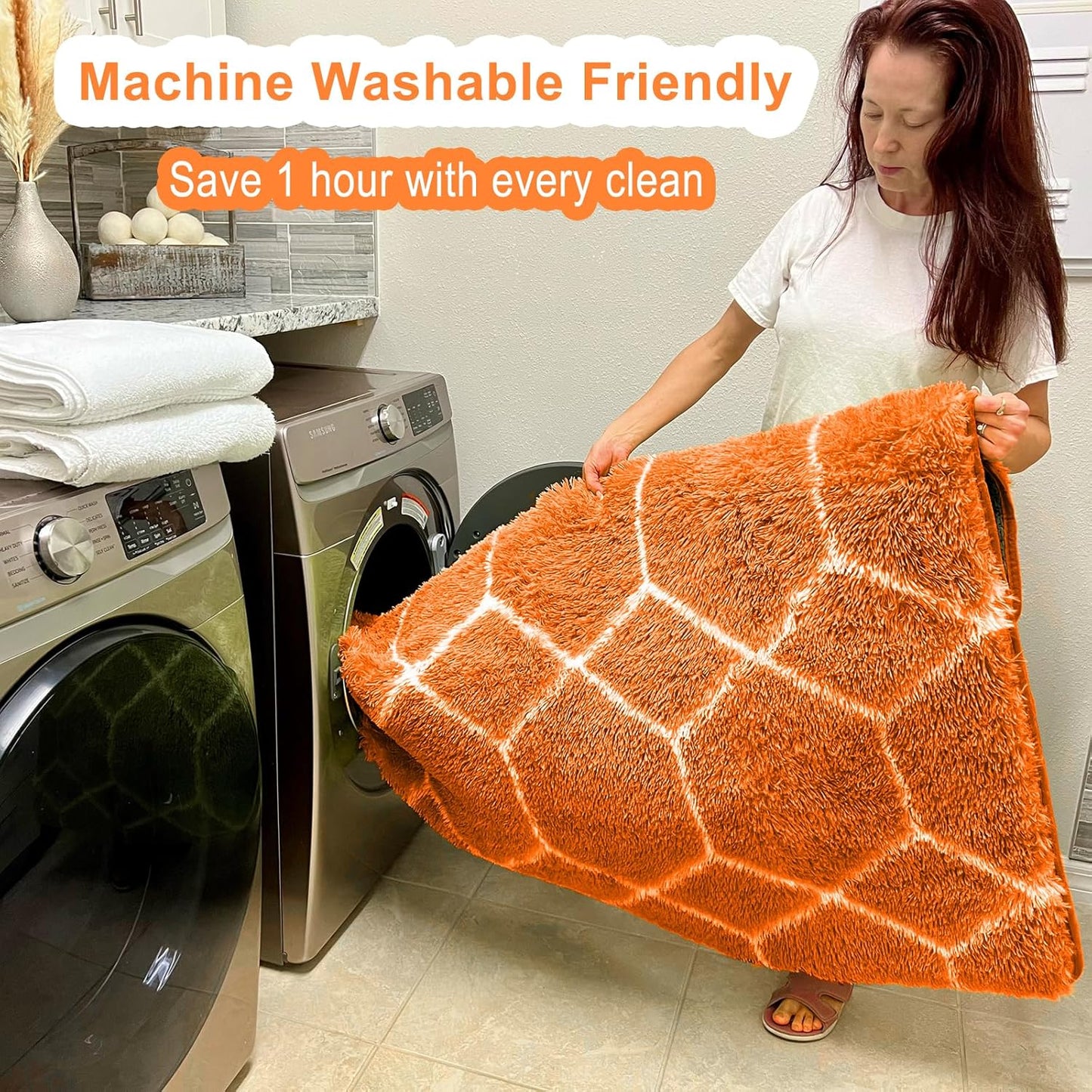 ONASAR Area Rugs for Bedroom Living Room, Washable 4x6 Fluffy Orange and White Throw Rug, Geometric Soft Shaggy Fuzzy Plush Indoor Floor Carpet for Kids Teen Nursery Dorm Office Home Decor Aesthetic