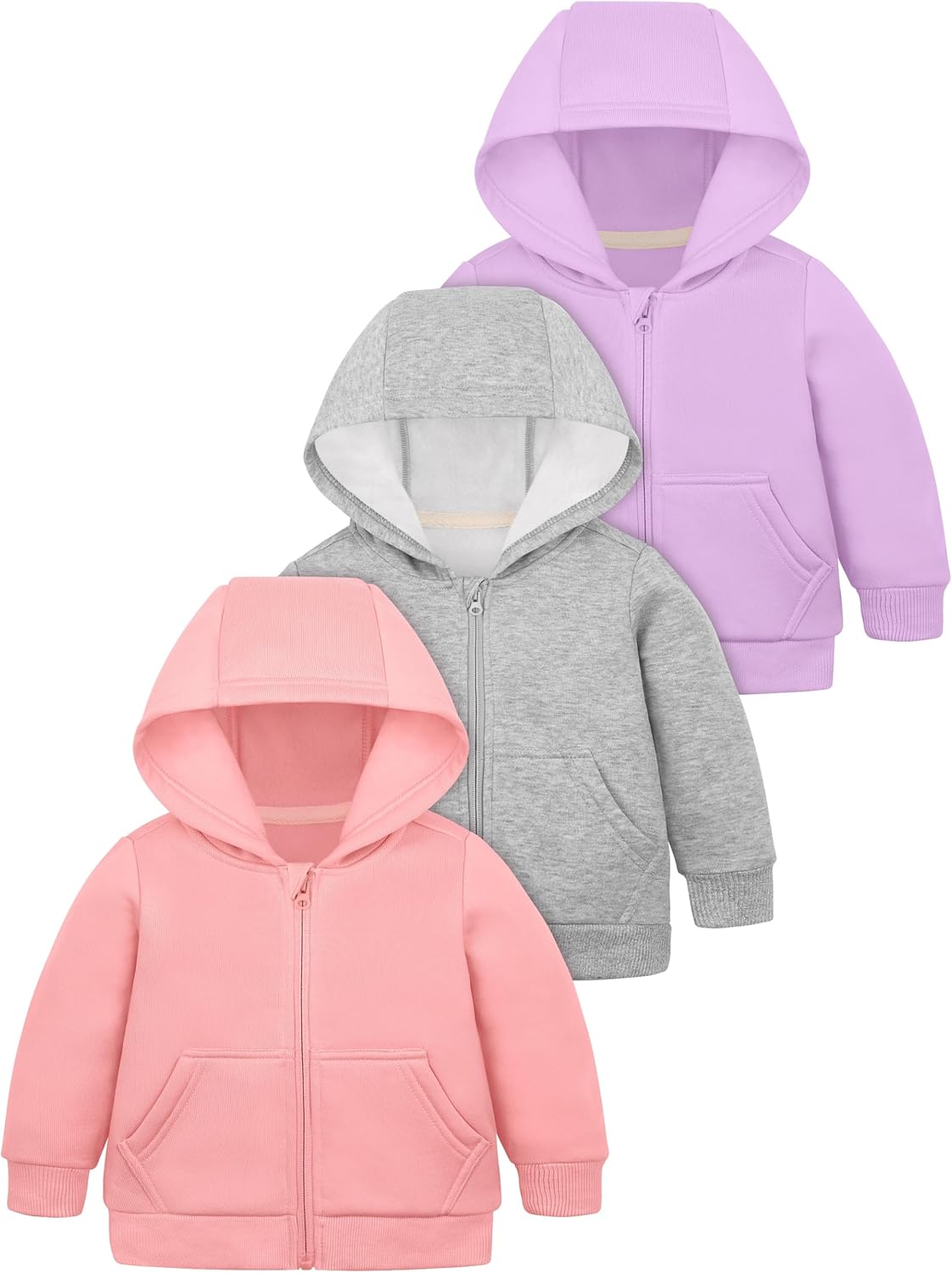 Cooraby 3 Pieces Baby and Toddler Girls Fleece Full-Zip Hoodies Lightweight Jacket with Pockets Winter Coat for Baby Girls