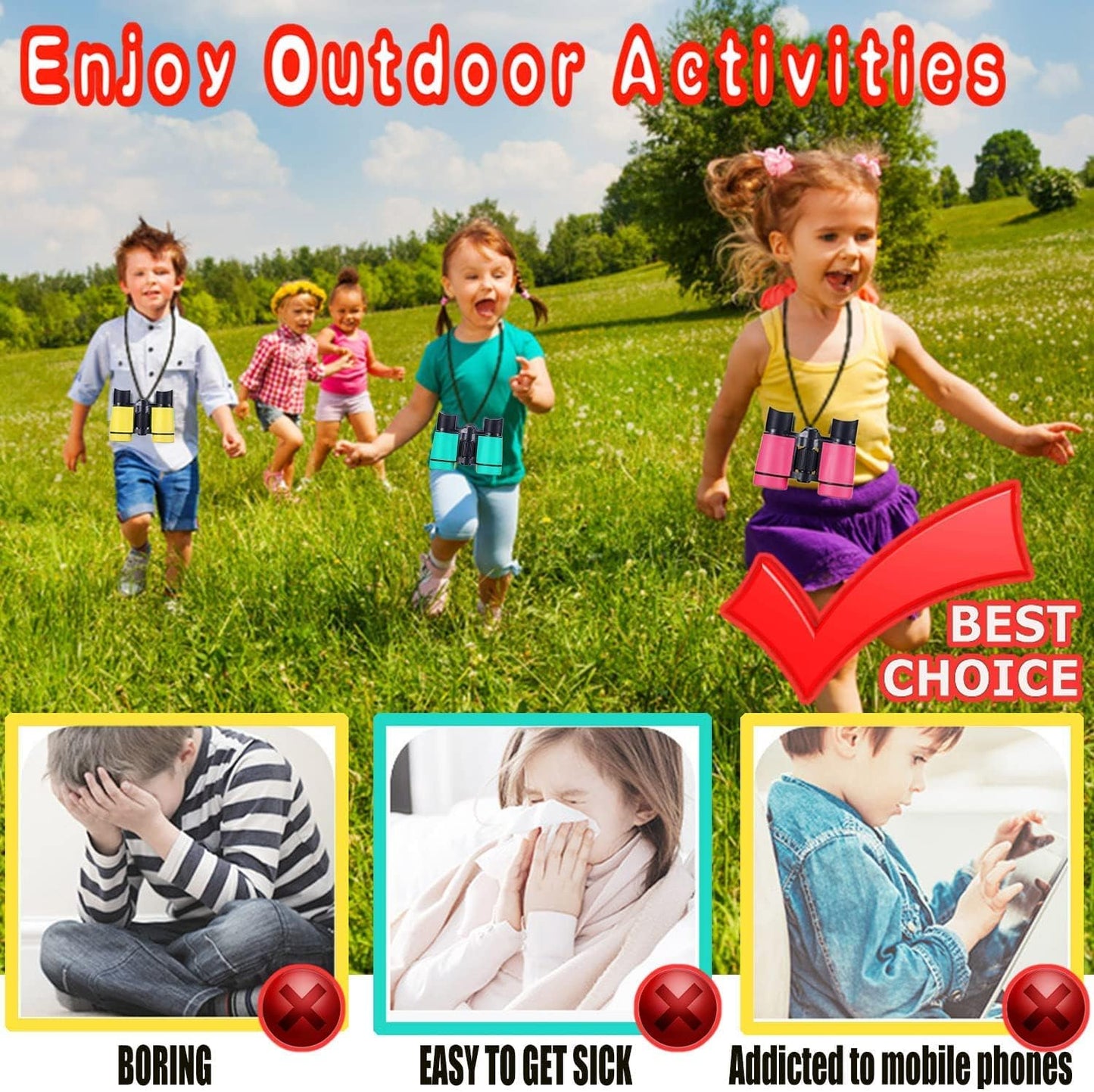 Kids Binoculars Best Gifts for 3-12 Years Boys Girls High-Resolution Optics Shockproof Mini Compact Binocuolar Toys Folding Small Telescope for Bird Watching Camping Outdoor Play