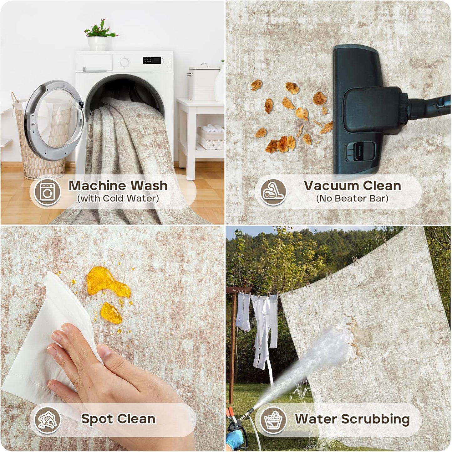 5x7 Area Rugs for Living Room Rug Washable: Modern Rug for Dining Room Bedroom Carpet Non Slip Low Pile 5 by 7 Indoor Abstract Nursery Home Office Beige