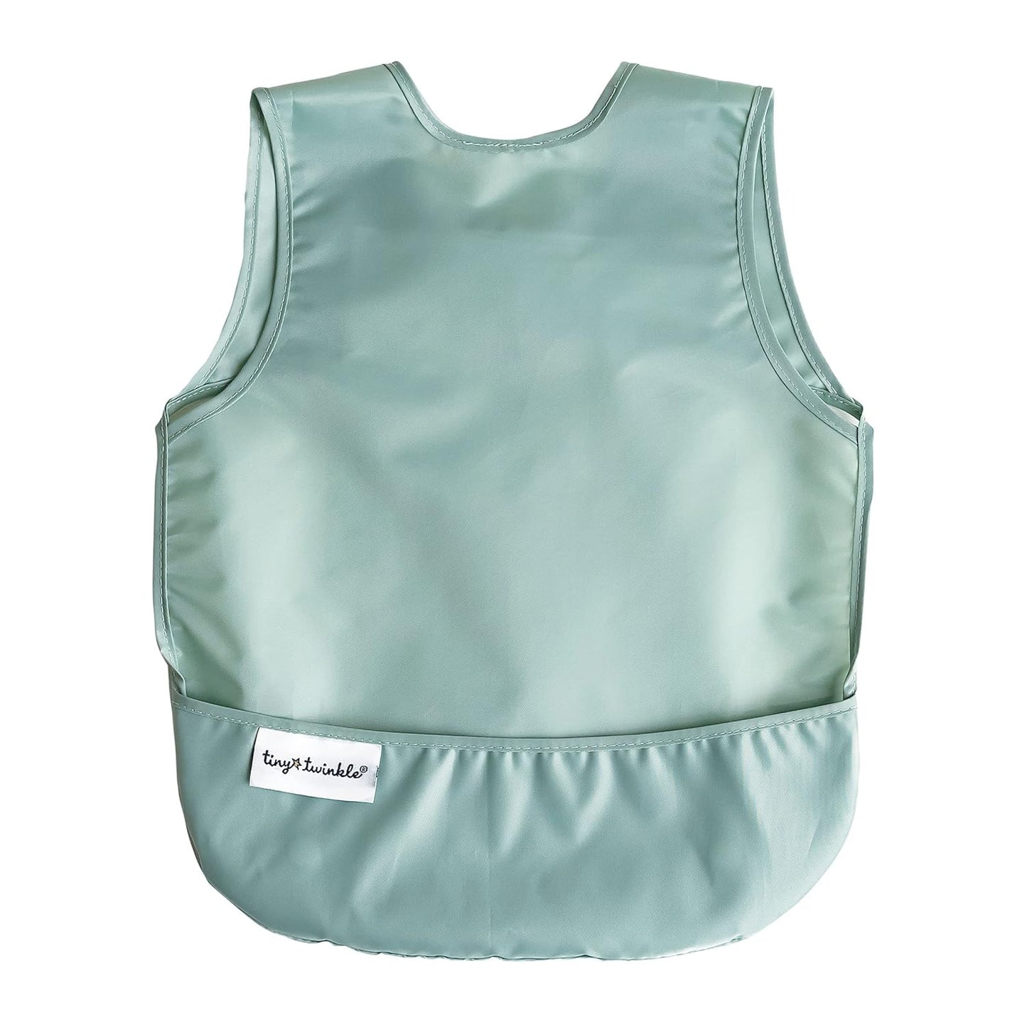 Tiny Twinkle Mess Proof Baby Bib - Waterproof & Lightweight Baby-Led Weaning Apron | 100% Recycled Polyester, Easy Clean & Machine Washable (Sage Green, Small 6-24 Months)