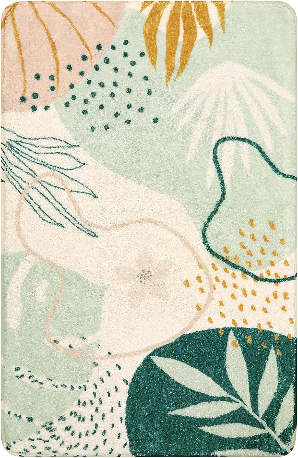 Lahome Green Washable Area Rug - 2x3 Botanical Print Small Rug Modern Abstract Non-Slip Minimalist Art Area Rug Accent Distressed Throw Rugs Floor Carpet for Living Room Bedroom Entryway Rug