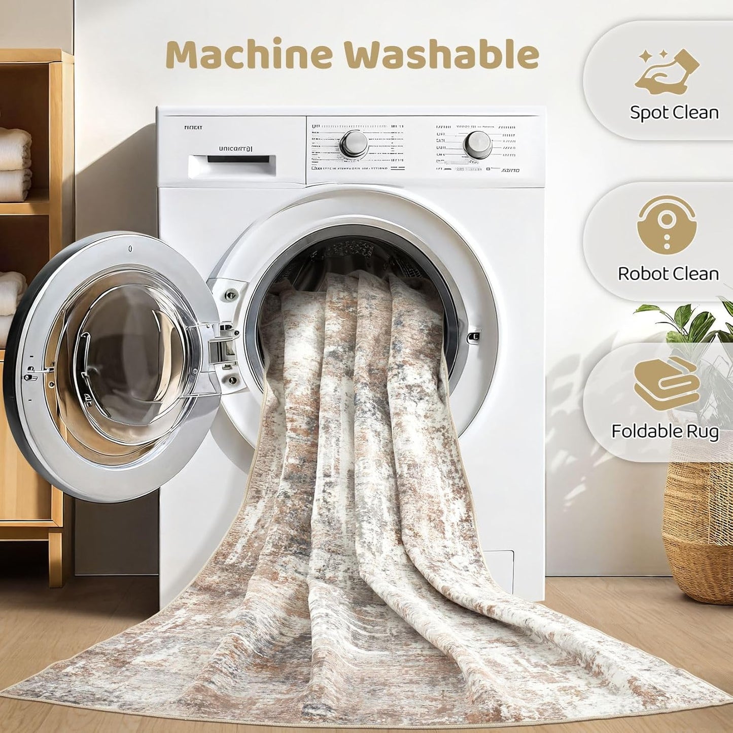 6x9 Area Rugs Washable Rug: Large Abstract Modern Soft Stain Resistant Indoor Floor Non Slip Accent Carpet for Living Room Bedroom Nursery Playroom Dining Room Office Dorm Home House Decor- Brown