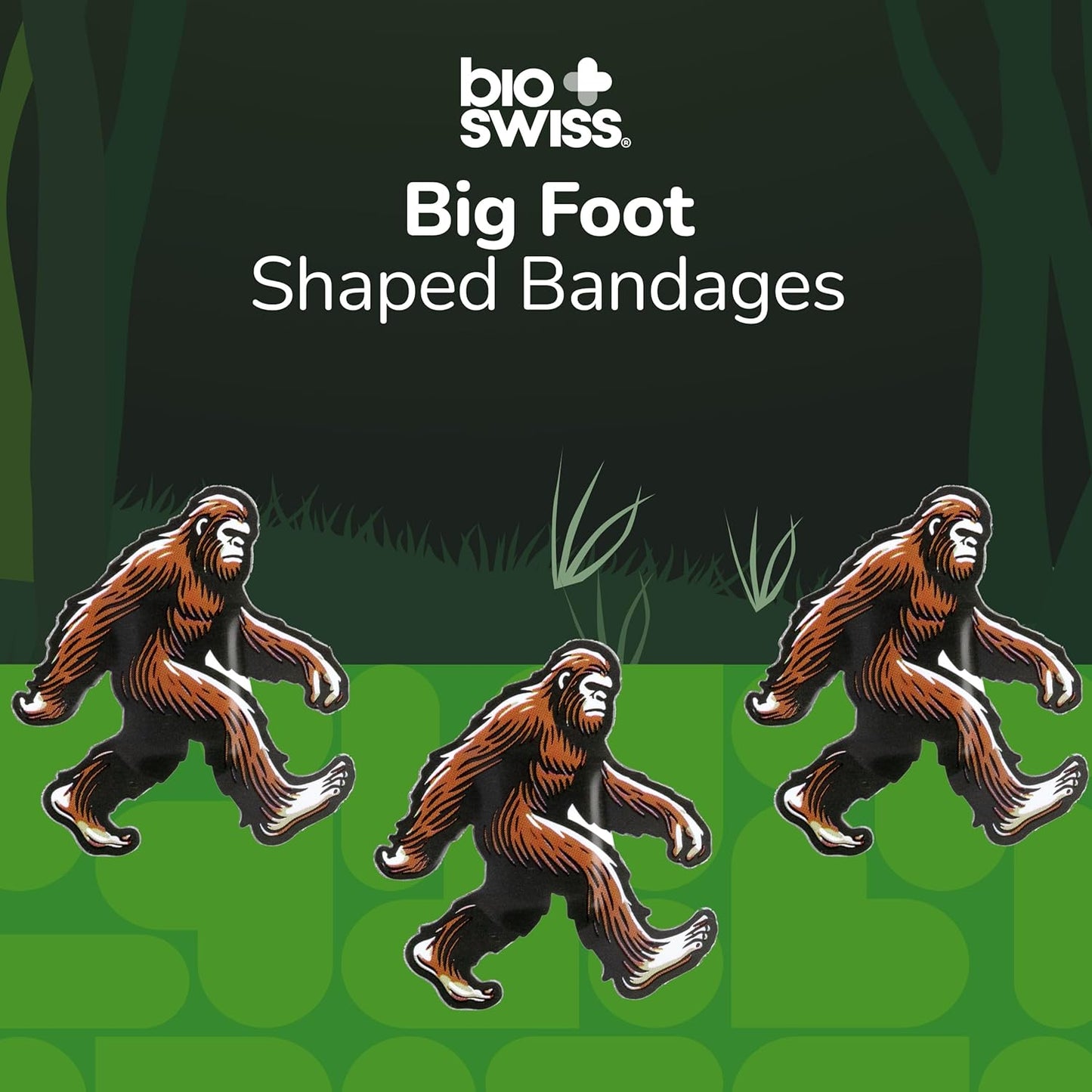 BioSwiss Bandages, Bigfoot Shaped Self Adhesive Bandage, Latex Free Wound Care, Fun First Aid Kit Supplies for Kids and Adults, 50 Count