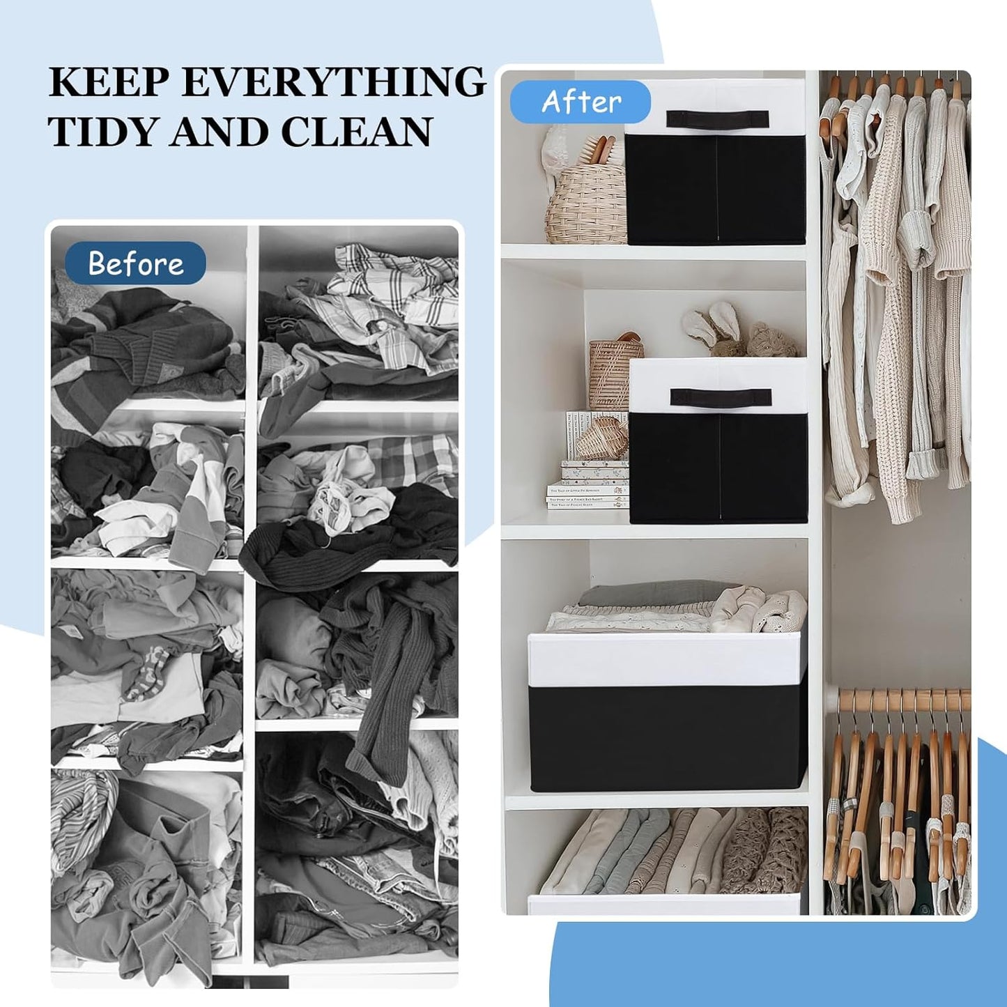 Criusia 6 Pack Closet Organizers and Storage Bins, Cute Dorm Room Essentials for Clothes Beddings Bags, Under Bed Storage Containers, Apartment Essentials Baskets for Organizing (14L*10W*9.5H)