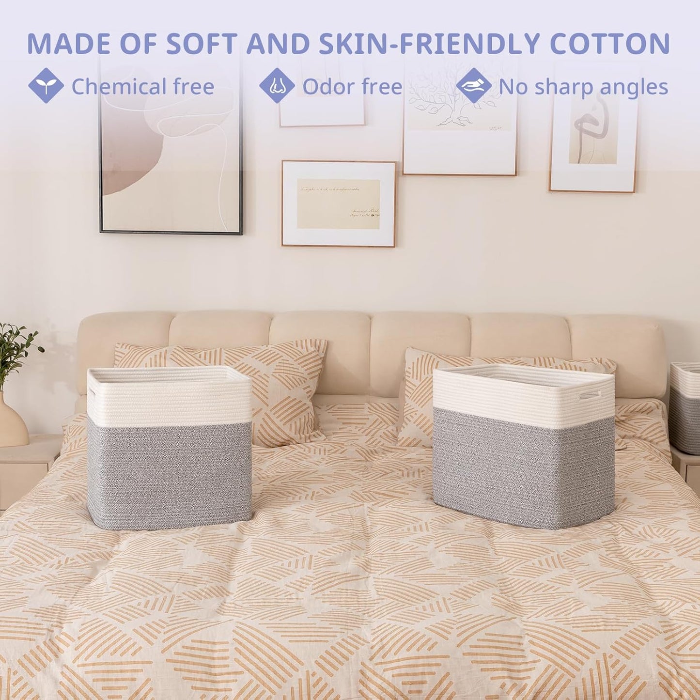 OIAHOMY Storage baskets for Shelf, Toy Storage Basket, Large Collapsible Storage Bins, Blanket Basket Living Room, Closet Storage for Bedroom, 16.5 x 13 x 15 Inches-Pack of 2-Grey