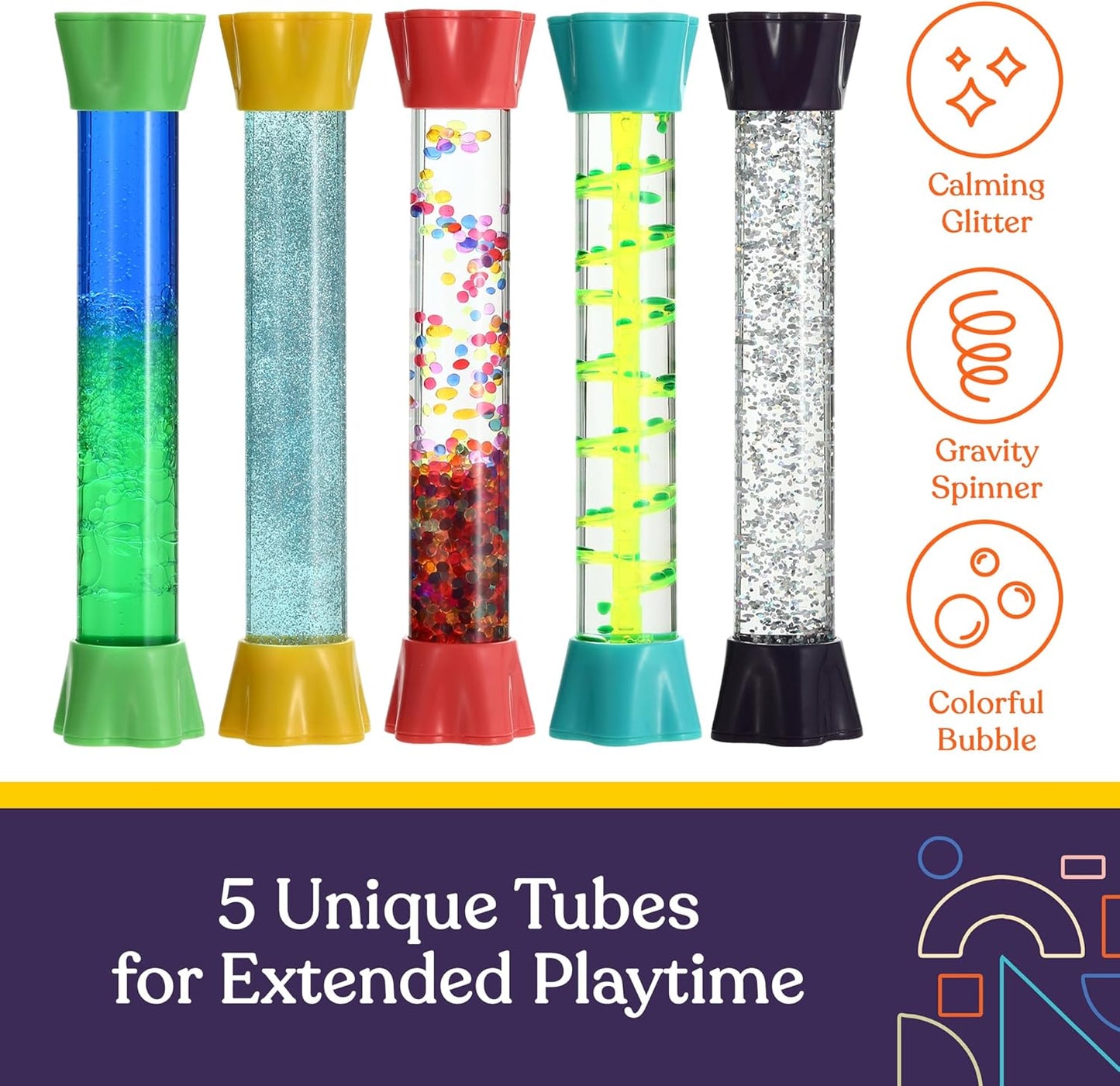 Special Supplies Liquid Motion Bubbler Toy Cool Tubes 5-Pack Colorful Hourglass Timer with Droplet Movement, Bedroom, Sensory Play, Cool Home or School