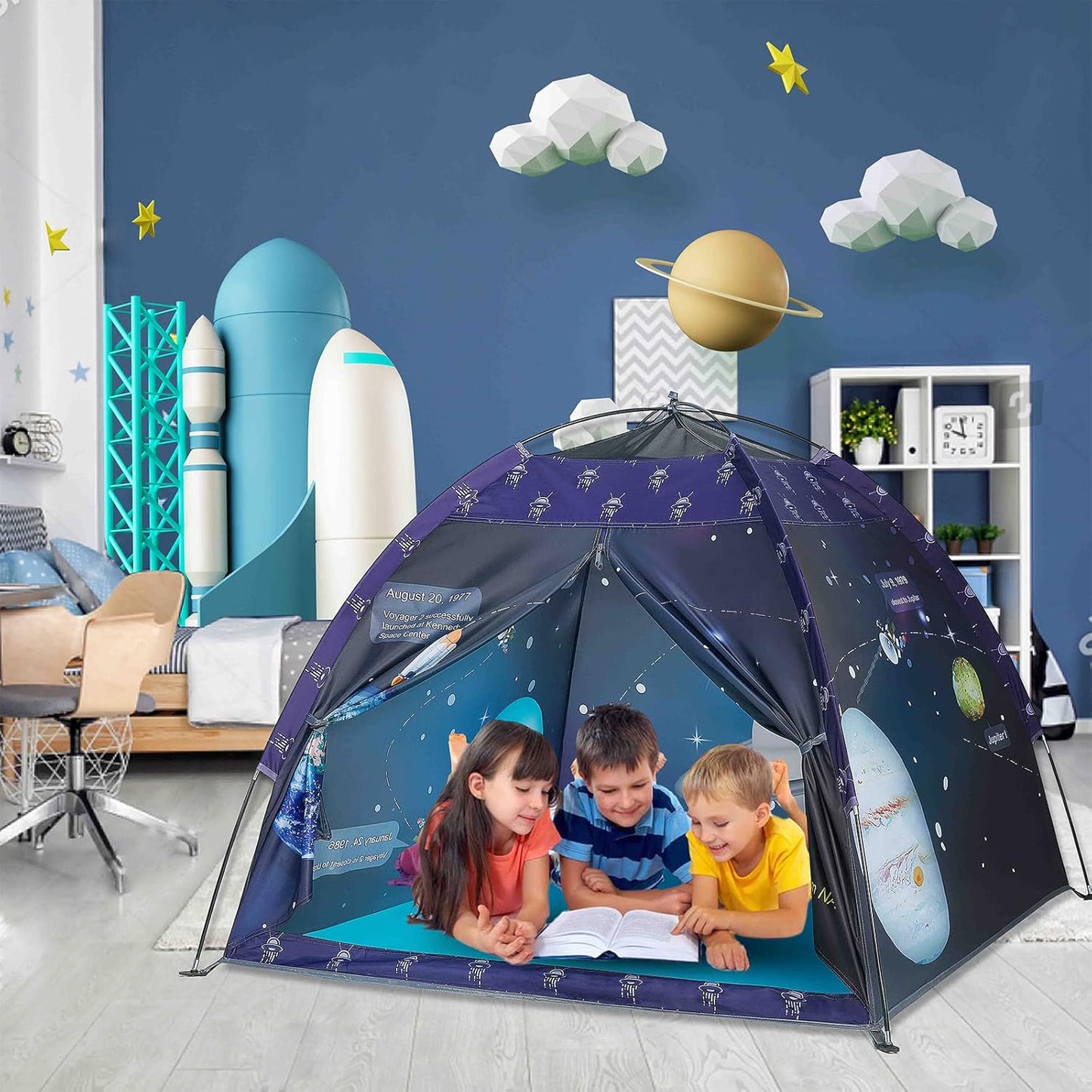 Space World Play Tent Galaxy Dome Playhouse for Boys and Girls Imaginative Play-Astronaut Space for Kids Indoor and Outdoor Fun, Perfect Kid’s Gift- 47" x 47" x 43"