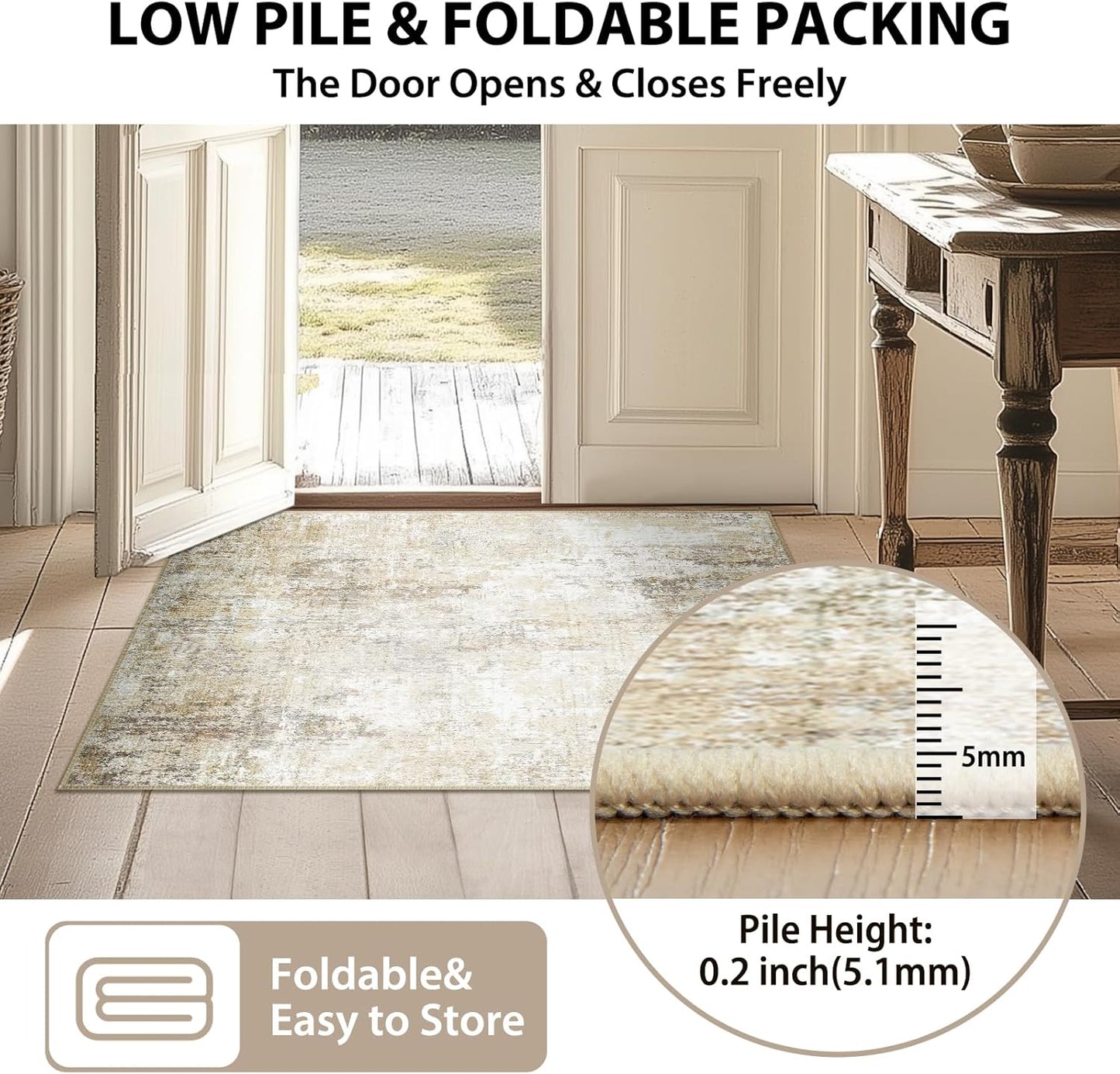 Washable Area Rugs 5'x7' Non-Slip Modern Abstract Soft for Living Room Entryway Bedroom Nursery, Print Pattern, Neutral Brown Gray