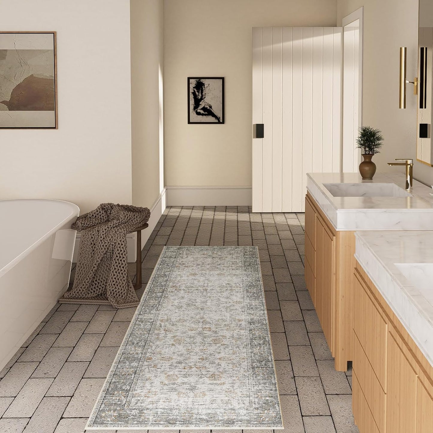 Washable Kitchen Rug Runners for Hallways: 2'x10' Bedroom Rug Non Slip Low-Pile Stain Resistant Soft Indoor Floor Carpet Runner for Indoor Entryway Hallways Kitchen Laundry Room Beside Farmhouseb