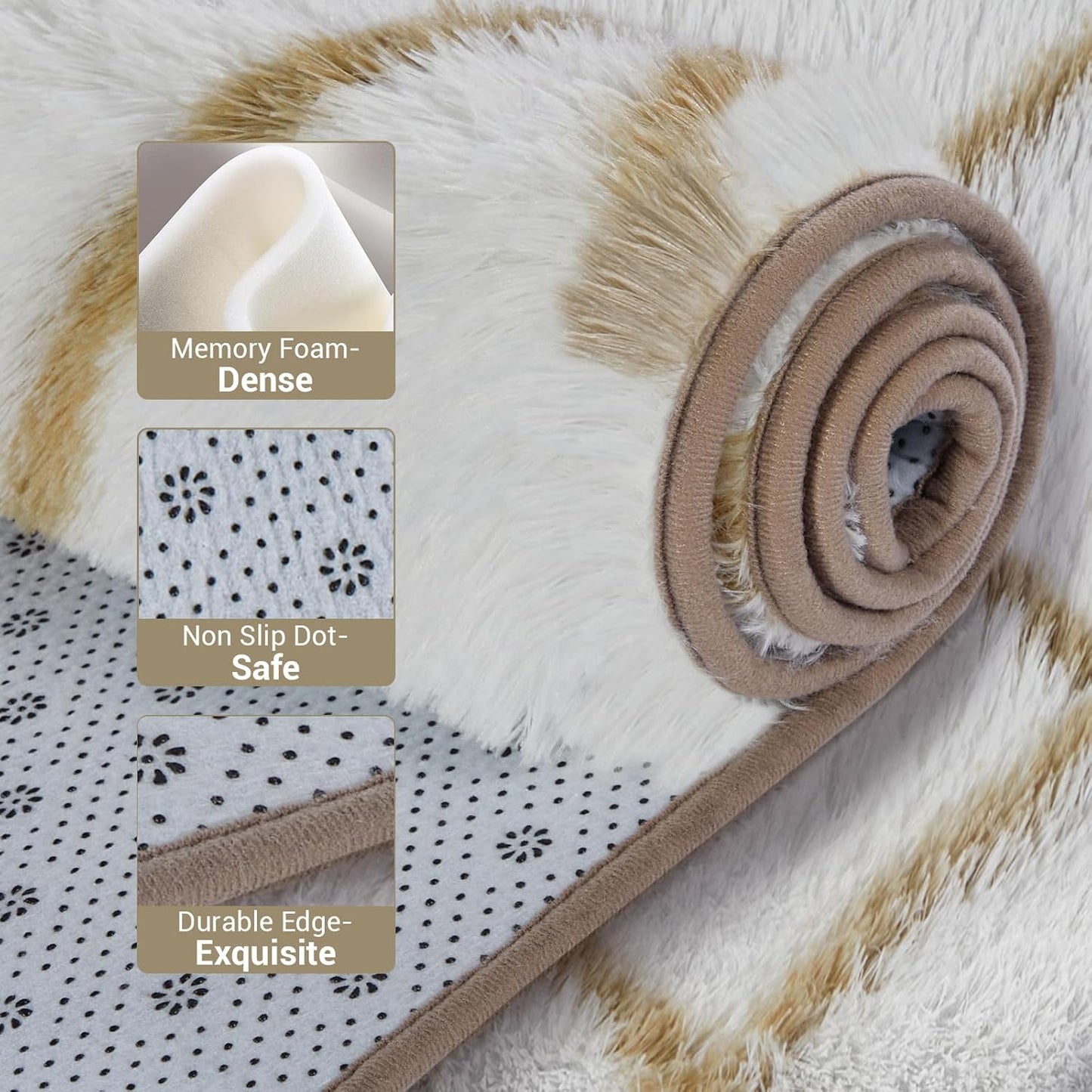 Fluffy Rug for Bedroom, Stripe Checkered Rug Anti-Skid High Pile for Living Room Bedroom Kids Room Nursery, Dorm Home Decor