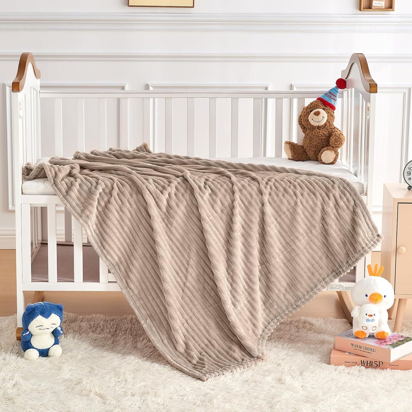 Soft Fleece Baby Blanket Ultra Cozy Baby Blankets for Boys Girls Warm and Lightweight Infant Toddler Newborn Receiving Gift with Reversible Stripes for Crib Stroller, 30x40 Inch, Linen