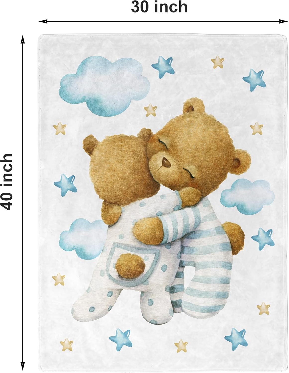 UNIQUE Little Bear Ultra Soft Fleece Baby Blanket 30x40in, Hugging Bears Baby Blanket, Boy