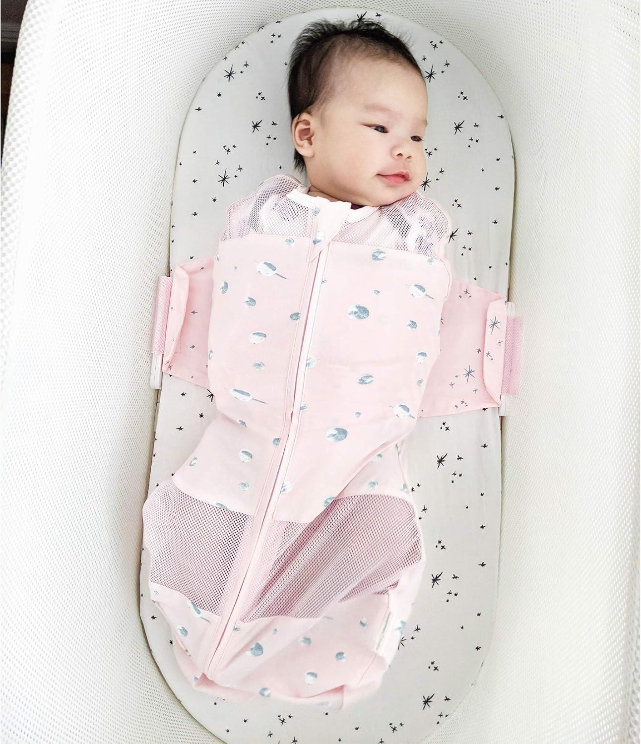 Happiest Baby SNOO Sleep Sack - 100% Organic Cotton Baby Swaddle Blanket - Doctor Designed Promotes Healthy Hip Development (Rose Planets, Small)