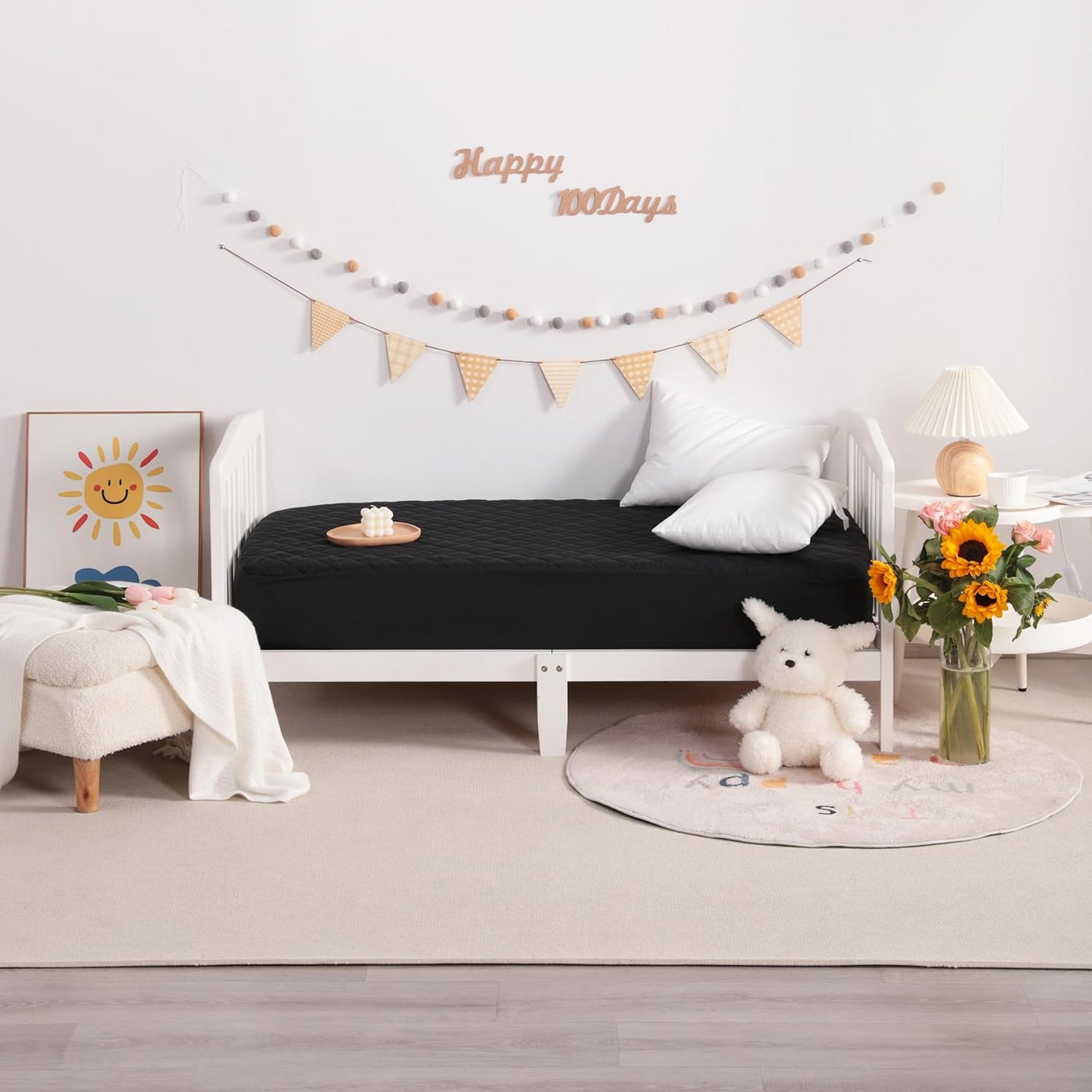 NTBAY 2 Pack Waterproof Mini Crib Mattress Protector, Quilted 24"x38" Fitted Mattress Cover - Machine Washable - Soft and Breathable Baby Mattress Pad Sheet for Mini Crib and Baby Playards, Black