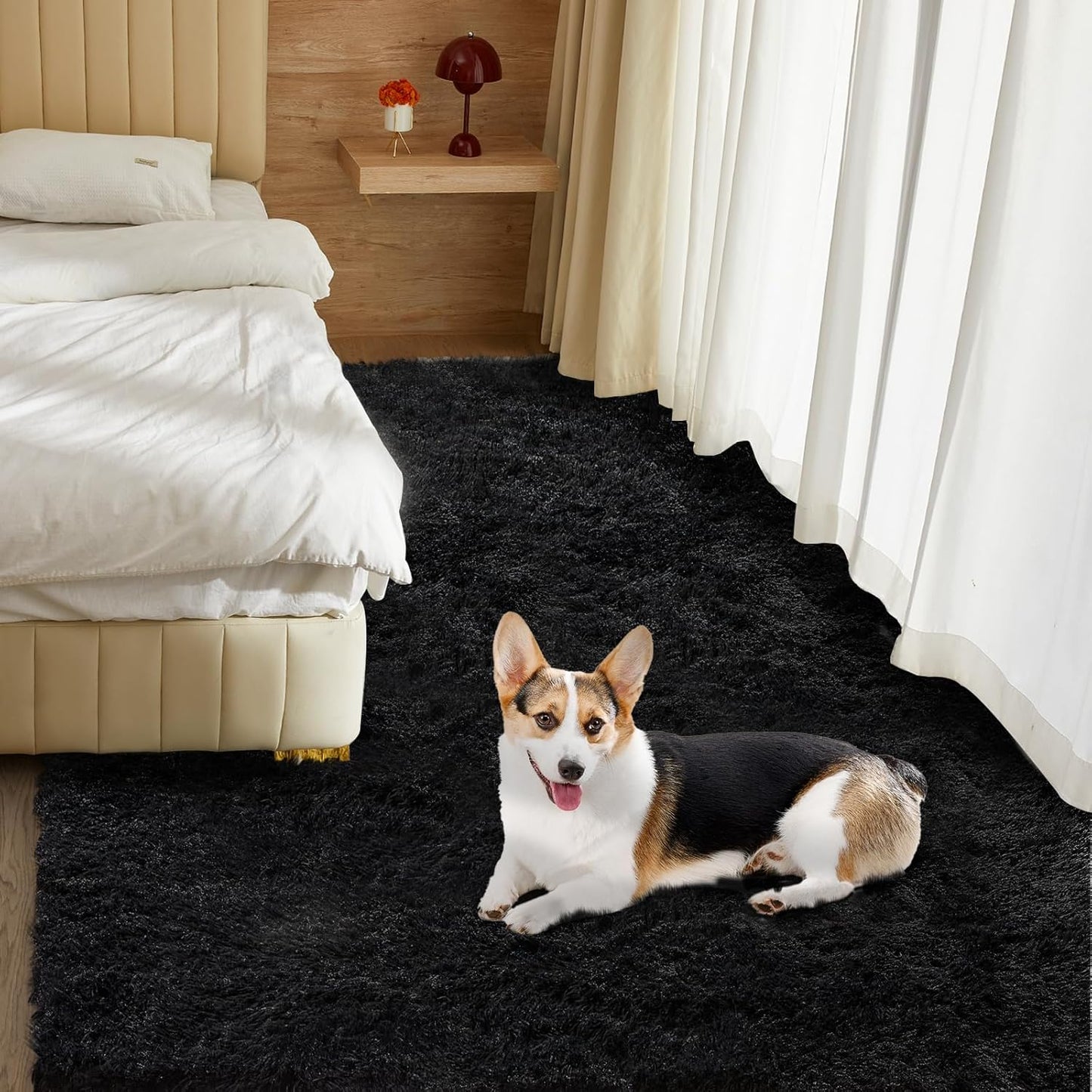 5X8 Ultra Soft Rug for Living Room, Fluffy Shag Area Rug for Bedroom, Modern Shaggy Carpets Fuzzy Rug for Teens Dorm Nursery Home Decor Aesthetic, Upgrade Anti-Skid Durable, Black