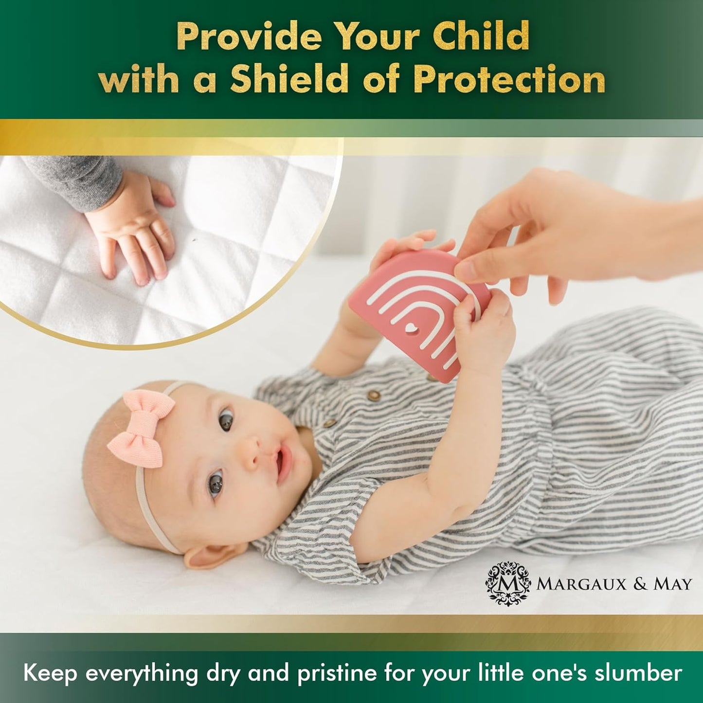 Crib Mattress Protector Pad 2 Pack - Ultra-Soft Waterproof Breathable Premium Bamboo Rayon - Noiseless Fitted Dryer Safe Cover for Crib. High Absorbency Oeko-TEX Certified MARGAUX & MAY