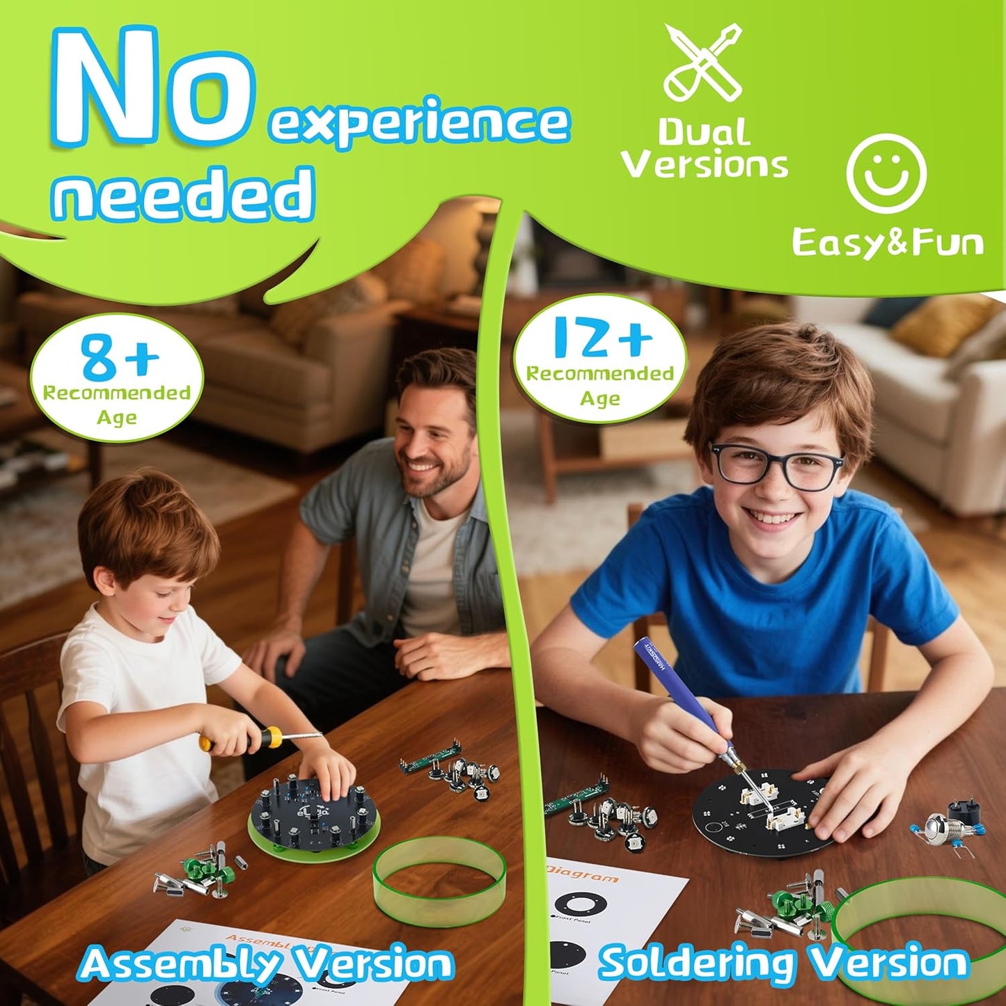 STEM DIY Toys Hand Assembly Electronic Spin the Wheel | Science Craft Kit for Kids Ages 8-9-10-11-12-13-14-15+ Years Old | Educational Gifts for Boys&Girls | Video Guide|(Fire Wheel-Fluorescent Green)