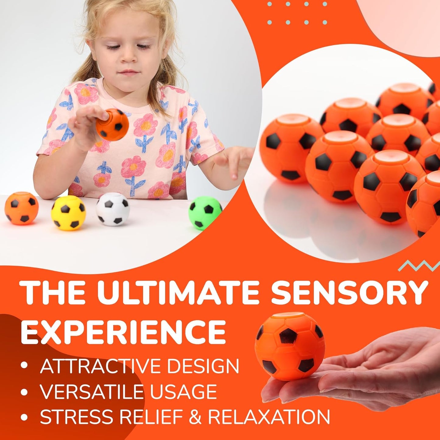 Entervending Fidget Spinners - 2 Inch Stress Balls - 12 Pcs Soccer Party Favors - Orange Mini Fidget Spinners - Classroom Prizes - Fidget Spinners for Kids - Easter Basket Stuffers