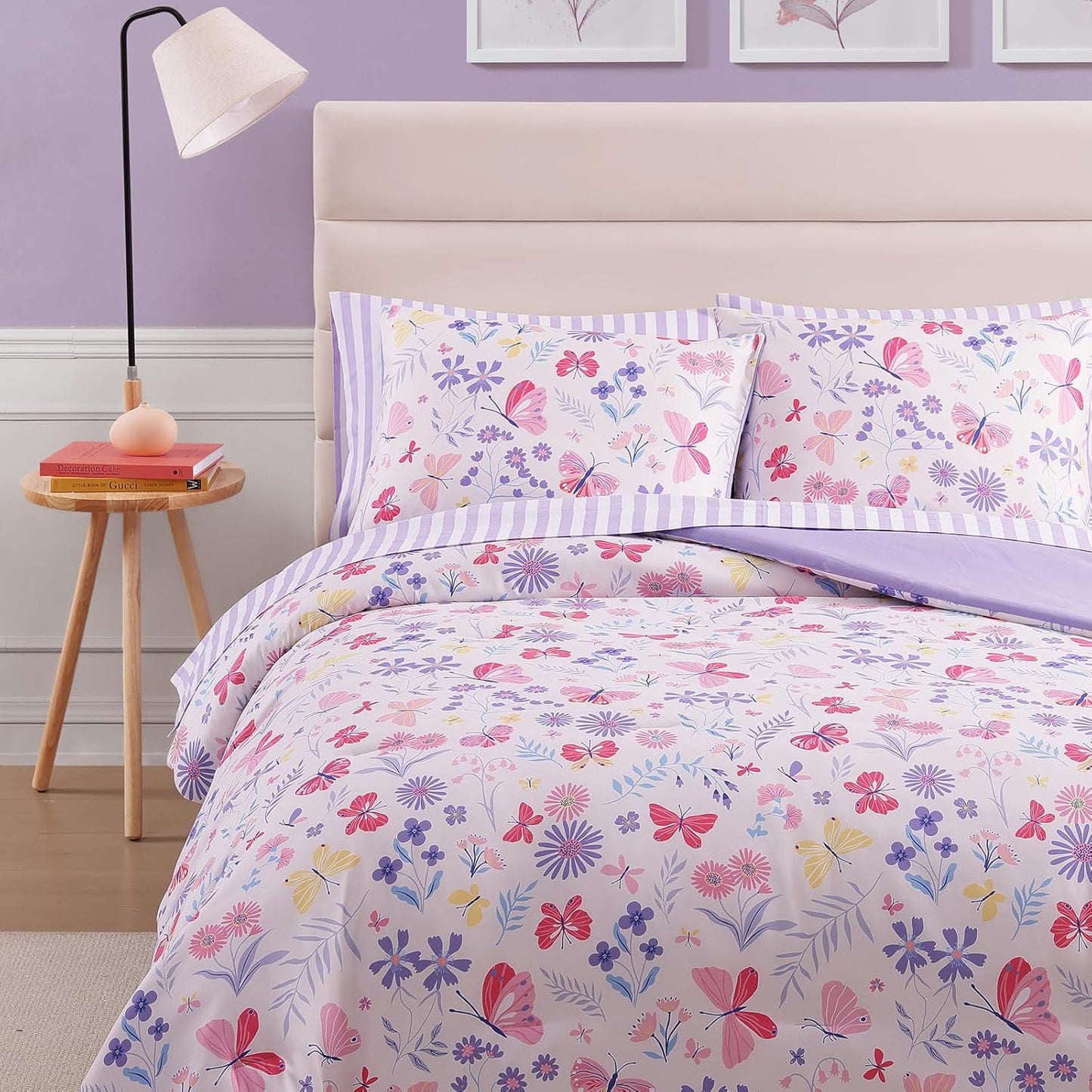 Queen Comforter Set with Sheets for Girls-7 Pieces Queen Bedding Sets with Pink Comforter, Sheets, Pillowcases & Shams for Kids (Cute Botanical Flowers, 90" X 90")