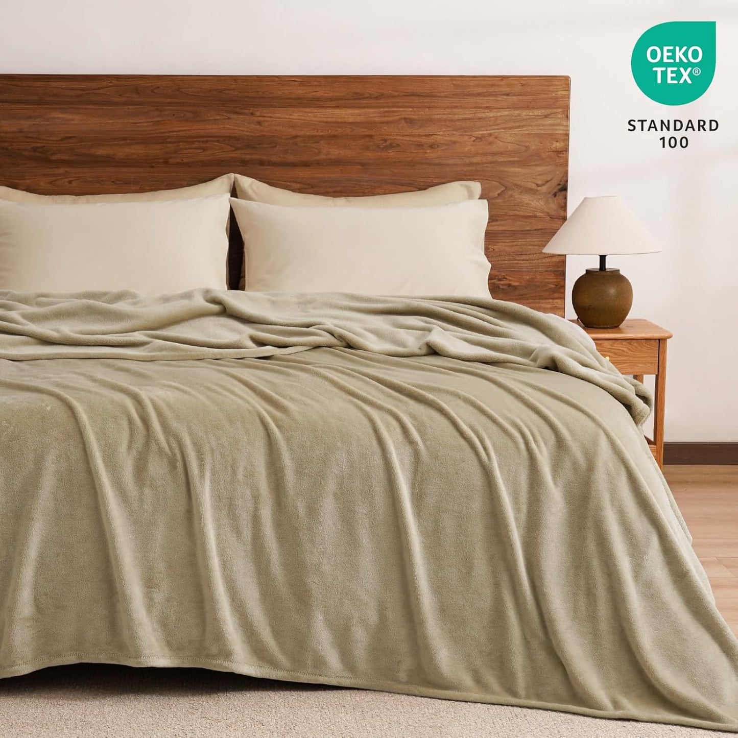 PHF Ultra Soft Fleece Blanket Queen Size, No Shed No Pilling Luxury Plush Cozy 300GSM Lightweight Blanket for Bed, Couch, Chair, Sofa Suitable for All Season, 90" x 90", Khaki