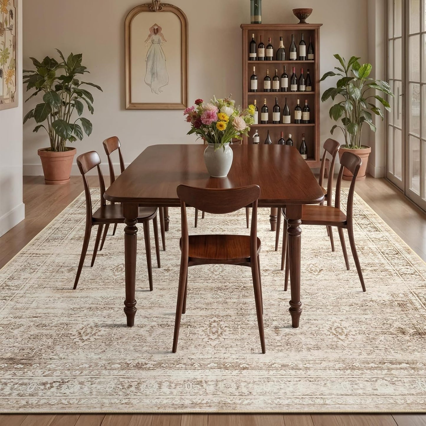 Lofus 8x10 Area Rug for Living Room,Beige Washable Large Rugs with Non-Slip Backing,Soft Neutral Carpets for Bedroom Dining Room Home Office Indoor Nursery