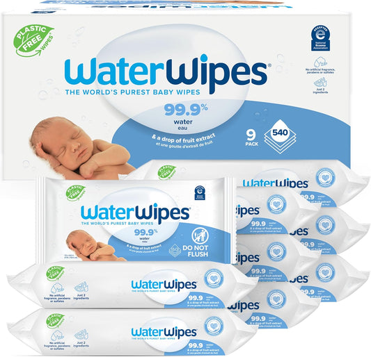 WaterWipes Sensitive+ Newborn & Baby Wipes, 3-In-1 Cleans, Cares, Protects, 99.9% Water, Unscented & Hypoallergenic, 540 Count (9 Packs)