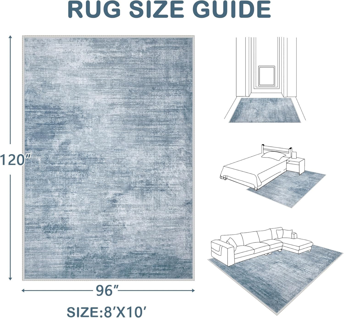 Area Rugs 8x10 Living Room: Washable Rug Modern Abstract Large Rugs Soft Non Slip Neutral Rug Stain Resistant Indoor Carpet for Bedroom Kitchen Dining Room Table Nursery Home Office Rugs(Blue,8'x10')