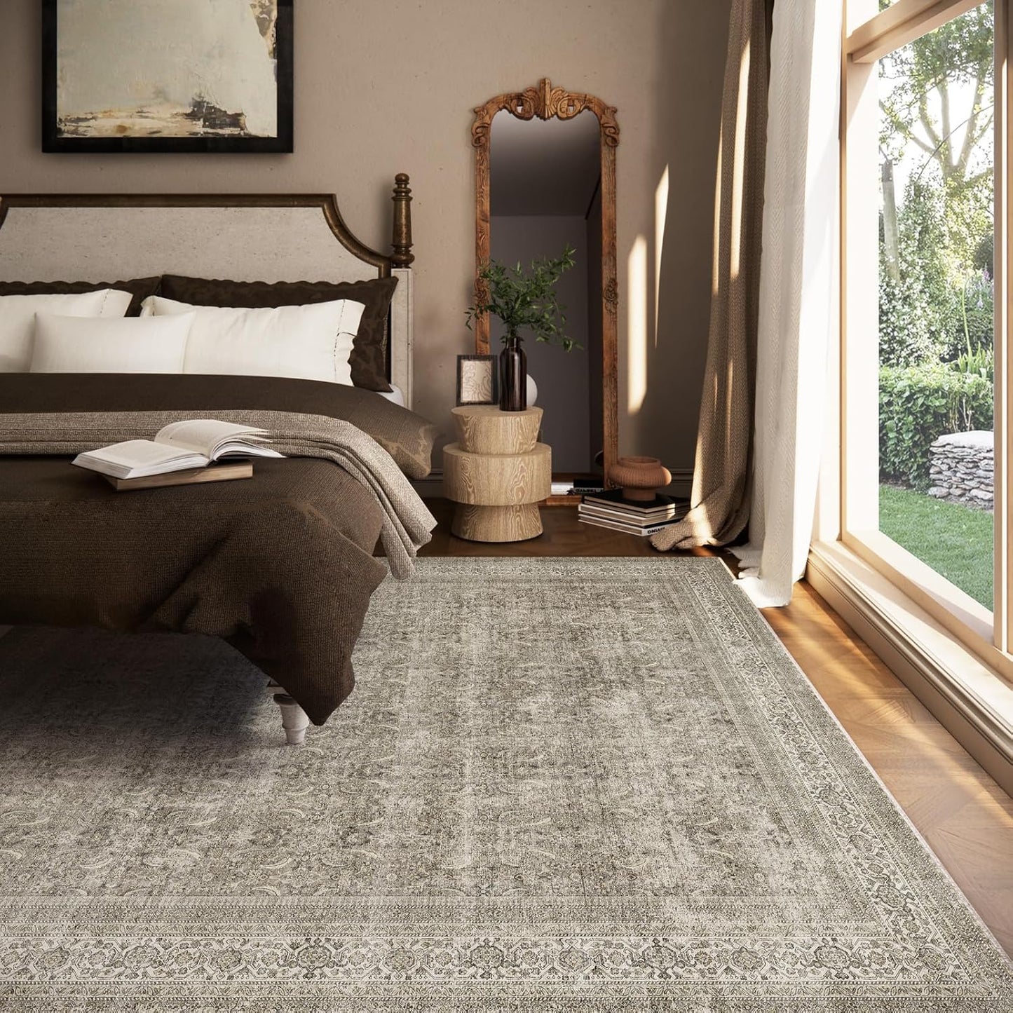 Washable Area Rugs for Living Room: 6x9 Bedroom Rug Boho Vintage Area Rug Stain Resistant Non Slip Low Pile Lightweight Soft Carpets for Dining Room Kitchen Nursery Kids Room Farmhouse