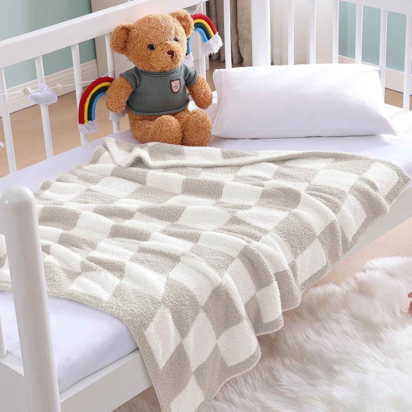 WRENSONGE Checkered Throw Blanket, Taupe Soft Cozy Fluffy Warm Hand Made Throw Blankets for Couch, Sofa, Chair, Bed, Camping, Picnic, Travel Lightweight Bed Blanket - 30"*40"