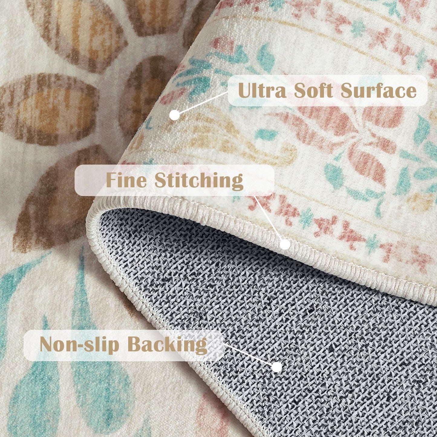 jinchan Vintage Floral Runner Rug 2x6 - Machine Washable Distressed Design Non-Slip Low-Pile Soft Thin Carpet for Hallway Kitchen Farmhouse Bedroom Entryway Laundry Room (2x6ft,Apricot Multi)