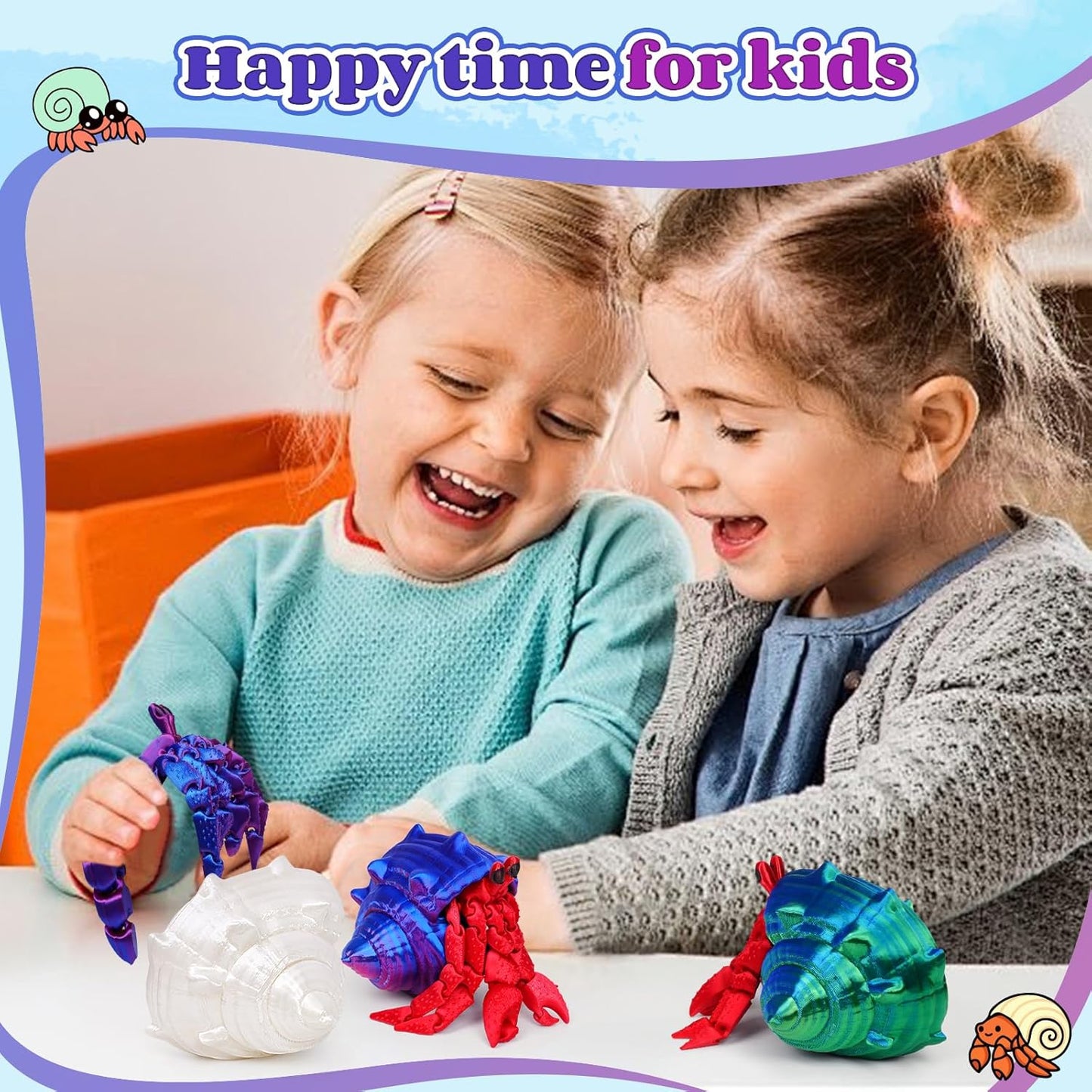 3D Printed Hermit Crab Fidget,3D Printed Dynamic Animals Toy,Full Articulated Flexible Crystal Hermit Crab Fidget Fidget Toys,Adults Fidget Toys for Autism ADHD,Home Office Decor (Blue Green)