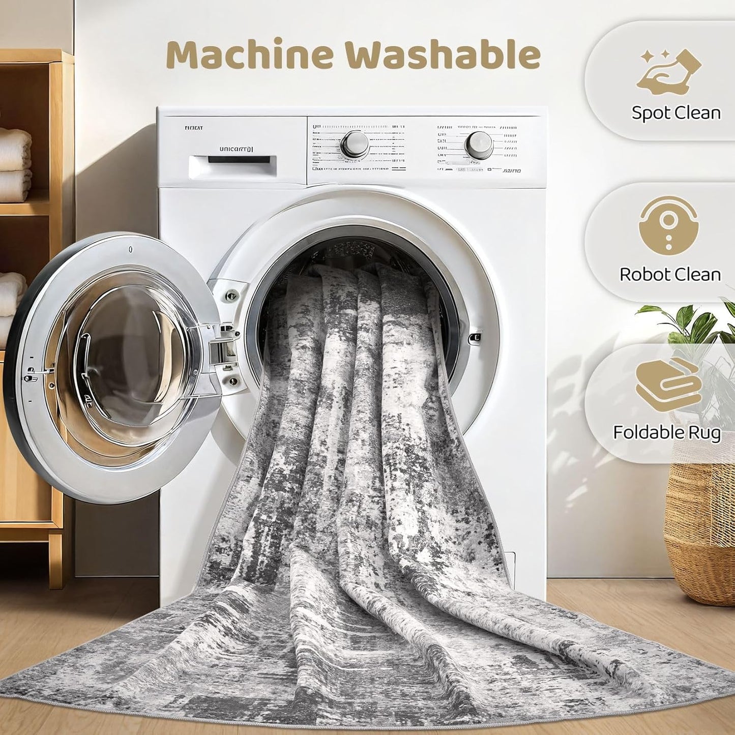 6x9 Area Rugs Living Room: Large Washable Abstract Modern Soft Rug Stain Resistant Indoor Floor Non Slip Accent Carpet for Bedroom Nursery Playroom Dining Room Office Dorm Home Decor- Black Grey