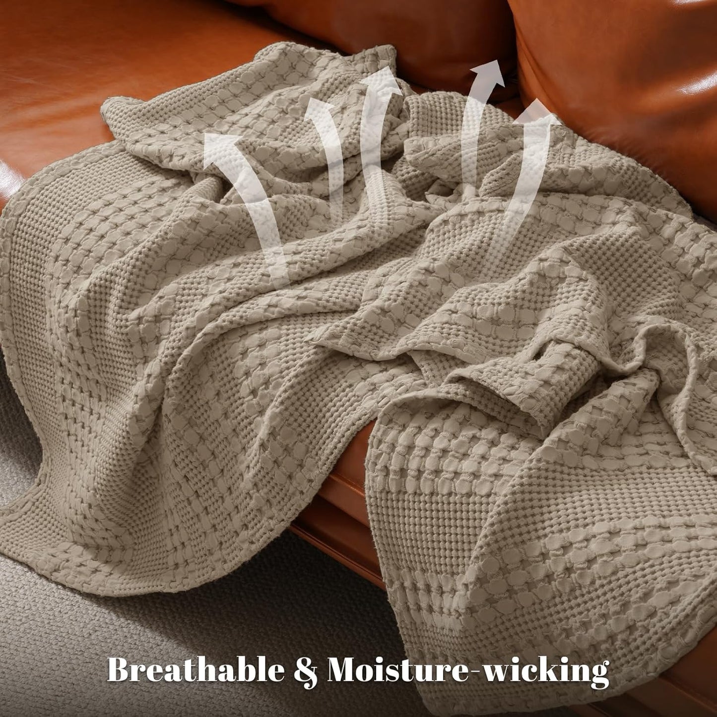PHF 100% Cotton Waffle Weave Blanket King Size, Soft Lightweight Breathable Cozy Summer Blankets for Bed, Luxury Aesthetic Woven Bedding for Home Decor, 108"x90", Simply Taupe