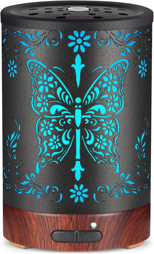 Metal Essential Oils Diffuser 150ML for Women Mom Grandma Wife, Aromatherapy Diffuser Cool Mist Humidifier with 7 Colors Lights Waterless Auto Off Air Diffusers(Butterfly)