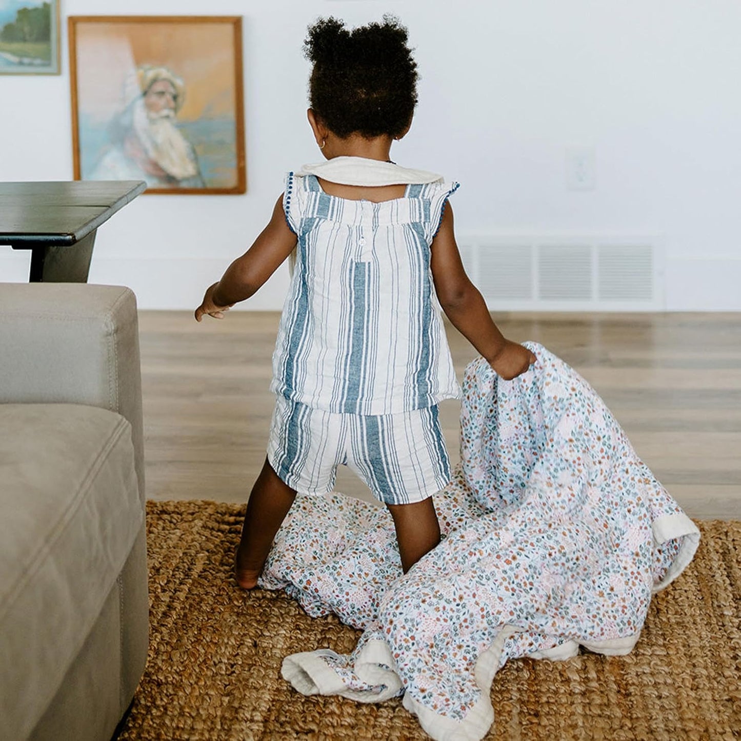 Little Unicorn Premium Quilted Throw | Super Soft, Multi-Layered Muslin XL Blanket| Great for Kids & Families (Pressed Petals)