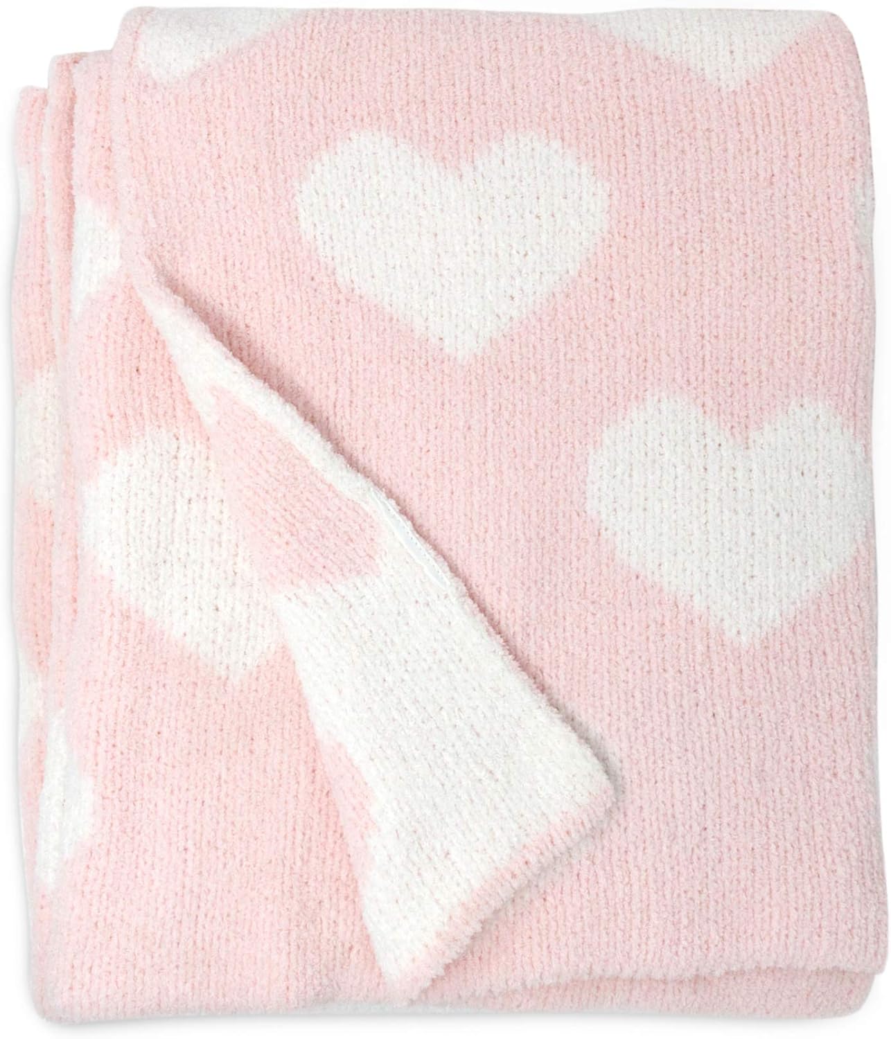Living Textiles Pink Hearts Chenille Soft Baby Blanket Reversible Premium Cozy Fabric for Best Comfort - for Infant,Toddler,Newborn,Nursery,Girl,Throw,Crib,Stroller,Gift, Pink Hearts 40x30